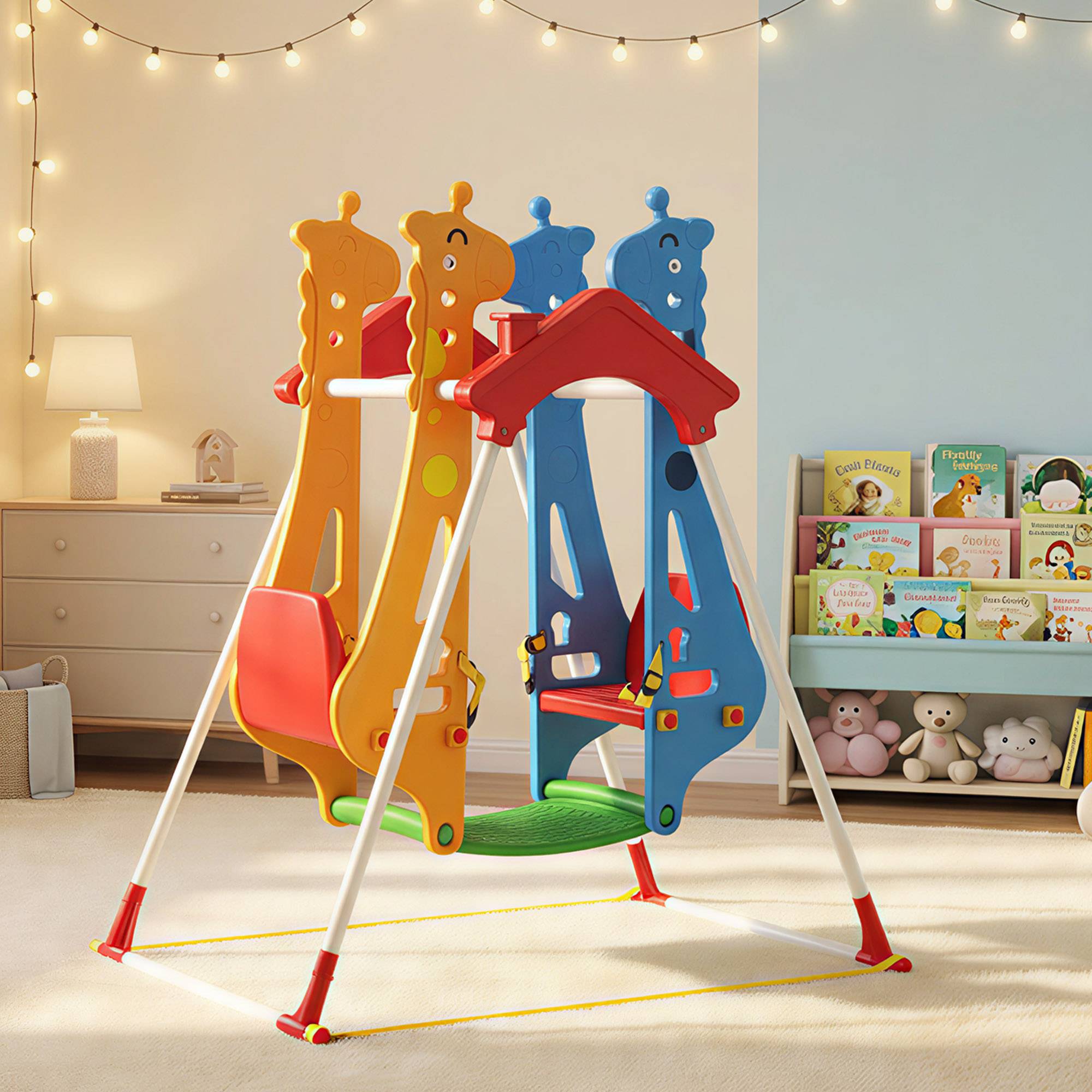 Balançoire pour Enfants, Portique Balançoire Enfants 3-5 Ans avec Double Siège Face à Face, 114x94x134,5cm - Image 4