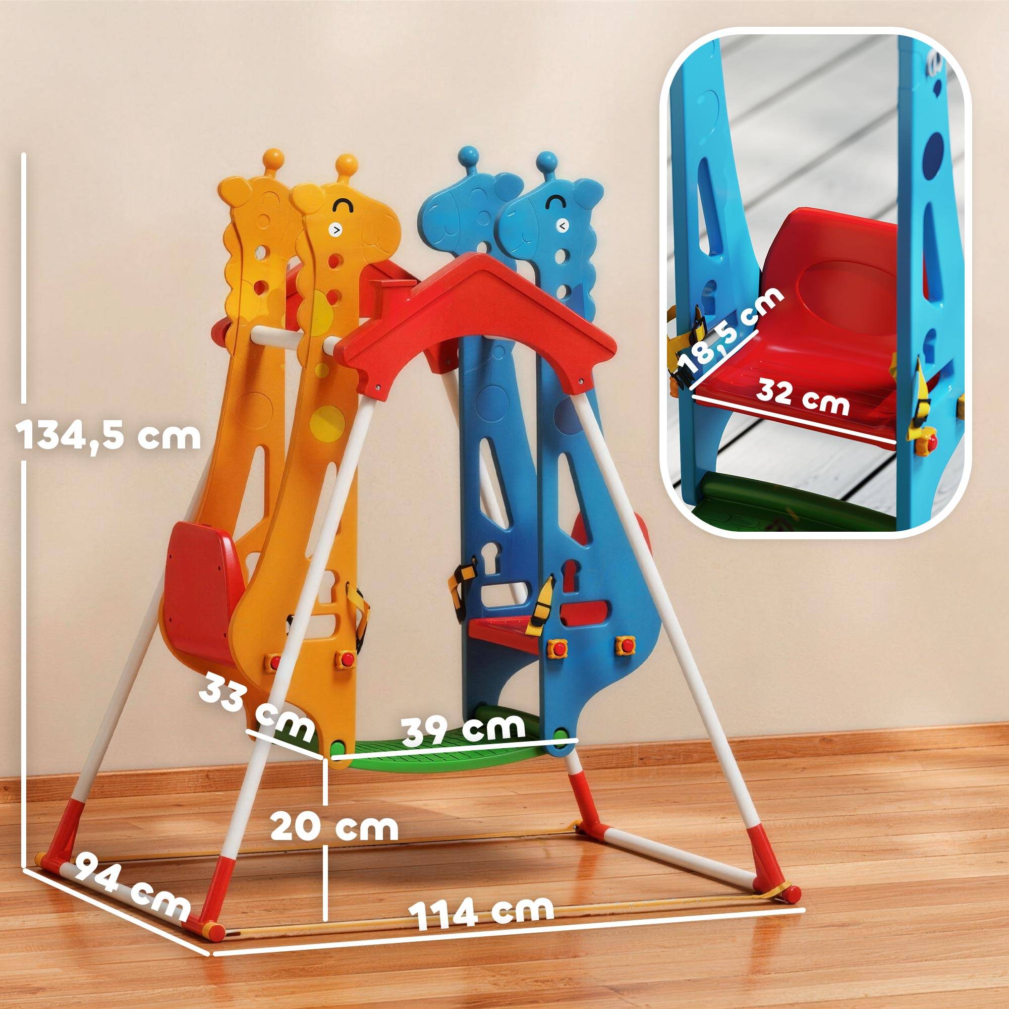 Balançoire pour Enfants, Portique Balançoire Enfants 3-5 Ans avec Double Siège Face à Face, 114x94x134,5cm - Image 5