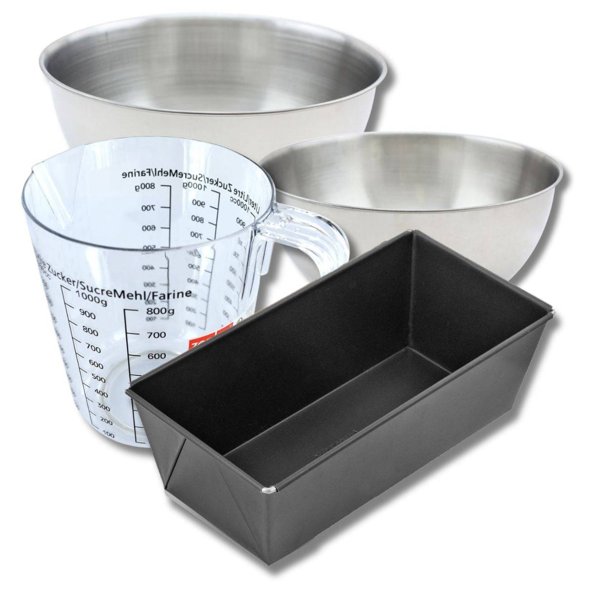 Set pâtisserie avec moule à pain 31 cm, 2 bols à mixer, verre mesureur et spatule Zenker - Image 1