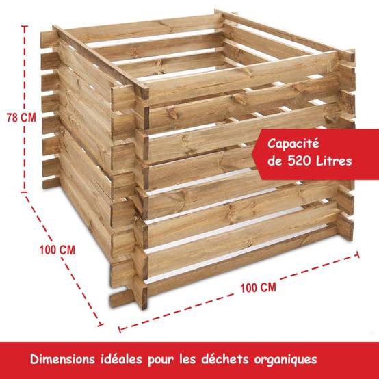 Composteur en bois 100x100x78cm robuste et stable 520L - Image 3