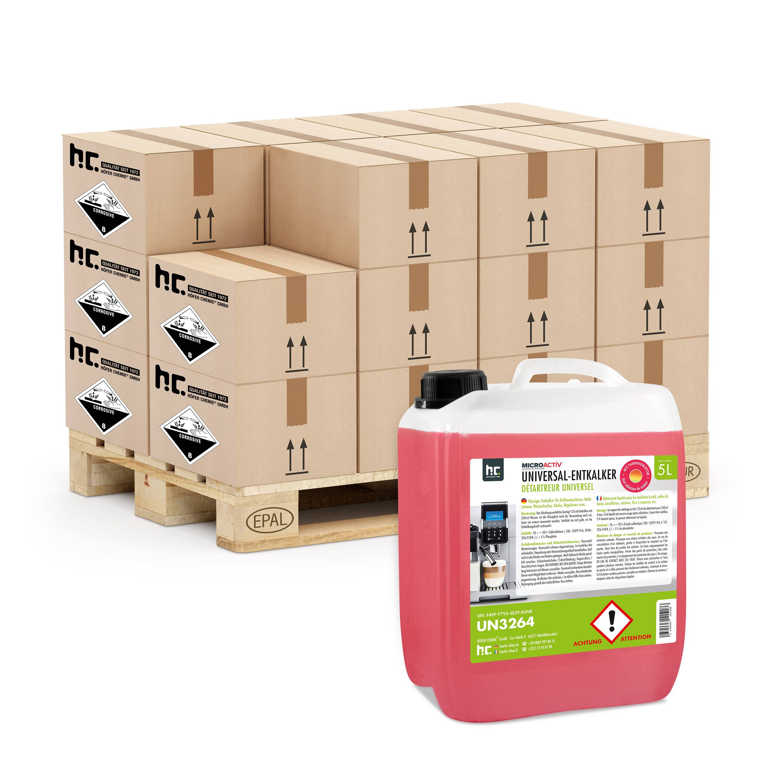 Détartrant universel Microactiv® avec indicateur de couleur pour machines à café entièrement automatiques en bidon de 5 L x 48