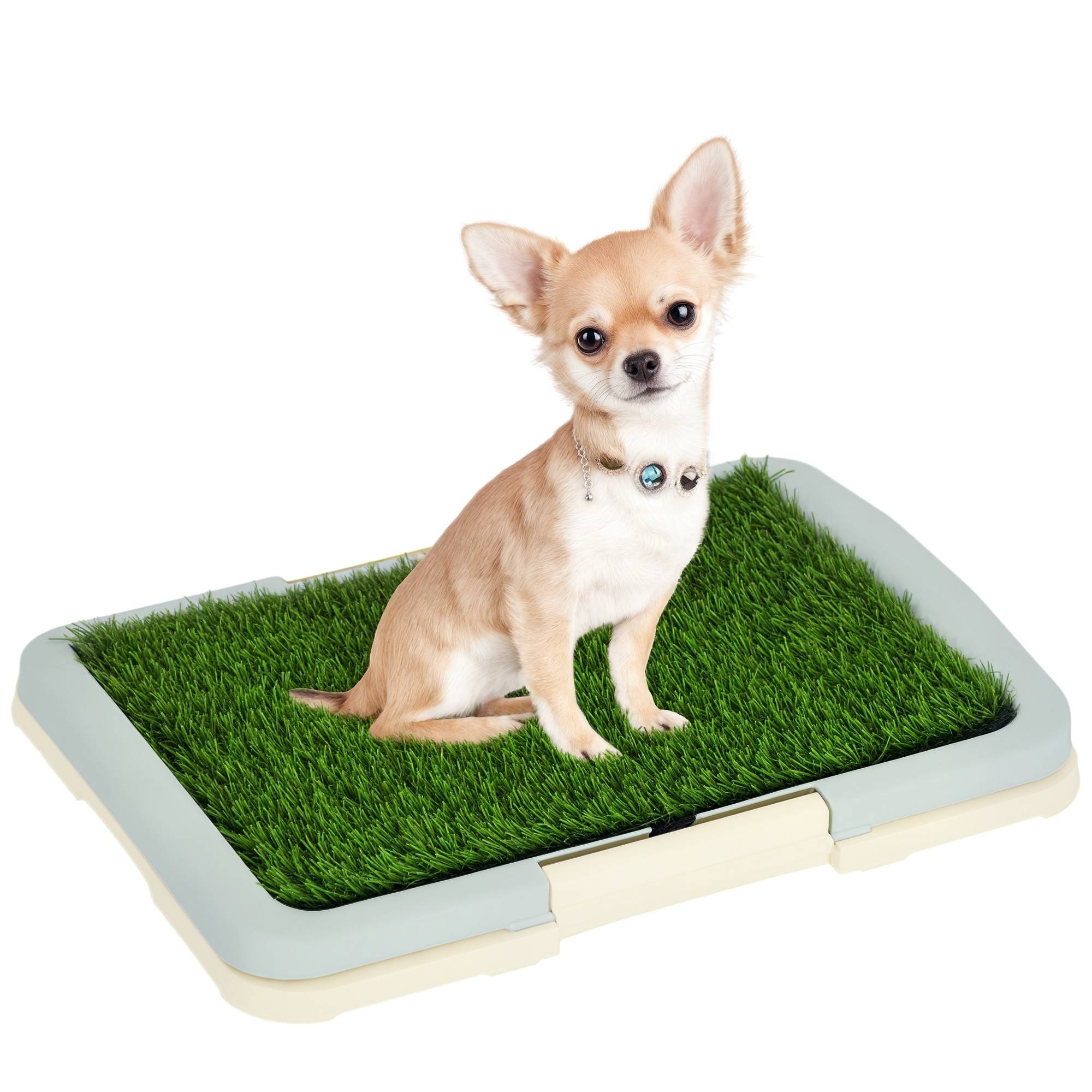 Sans Marque - Toilette pour chien litière avec tapis en gazon artificiel plateau et panneau grillagé 46,5 x 34 cm - Image 1
