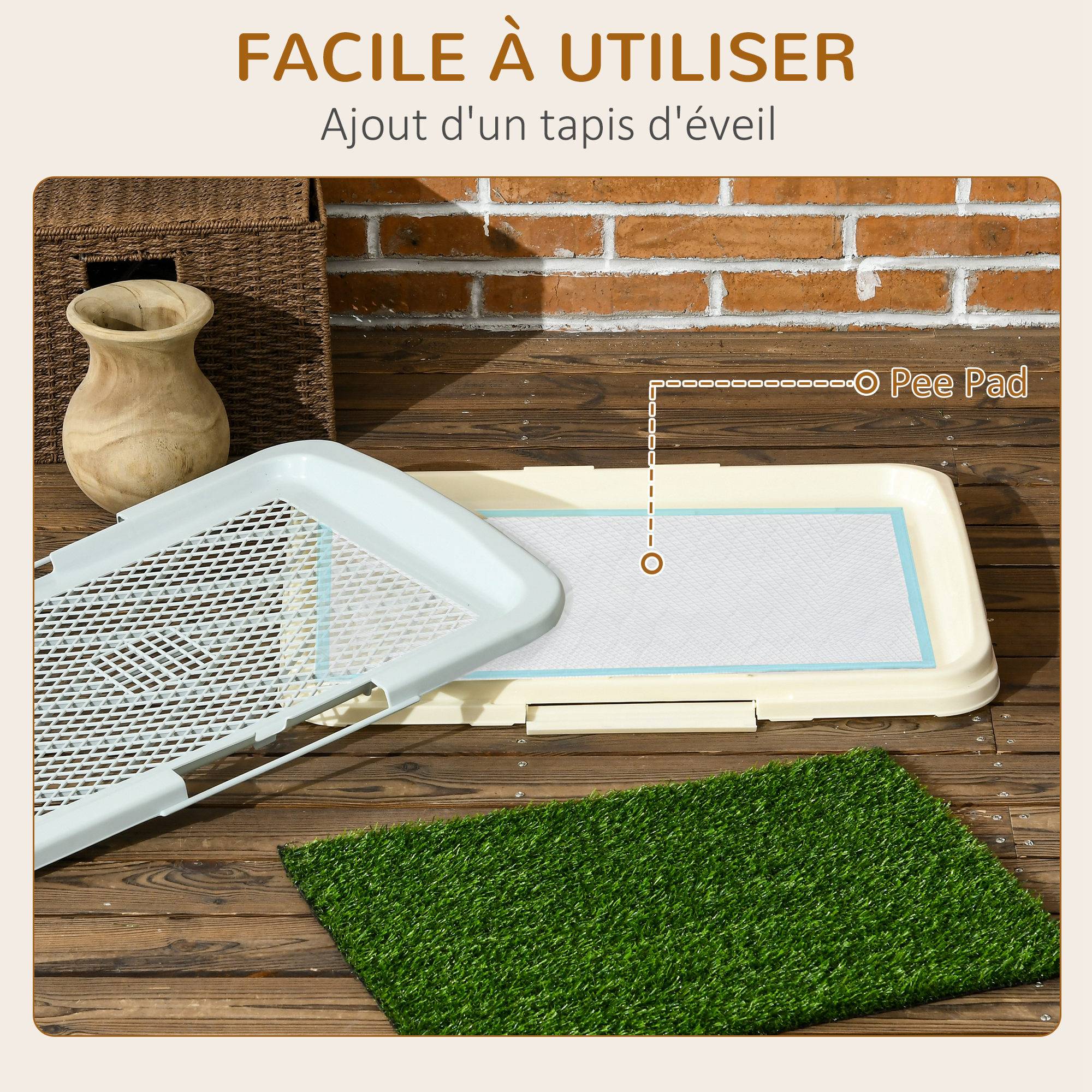 Sans Marque - Toilette pour chien litière avec tapis en gazon artificiel plateau et panneau grillagé 46,5 x 34 cm - Image 10