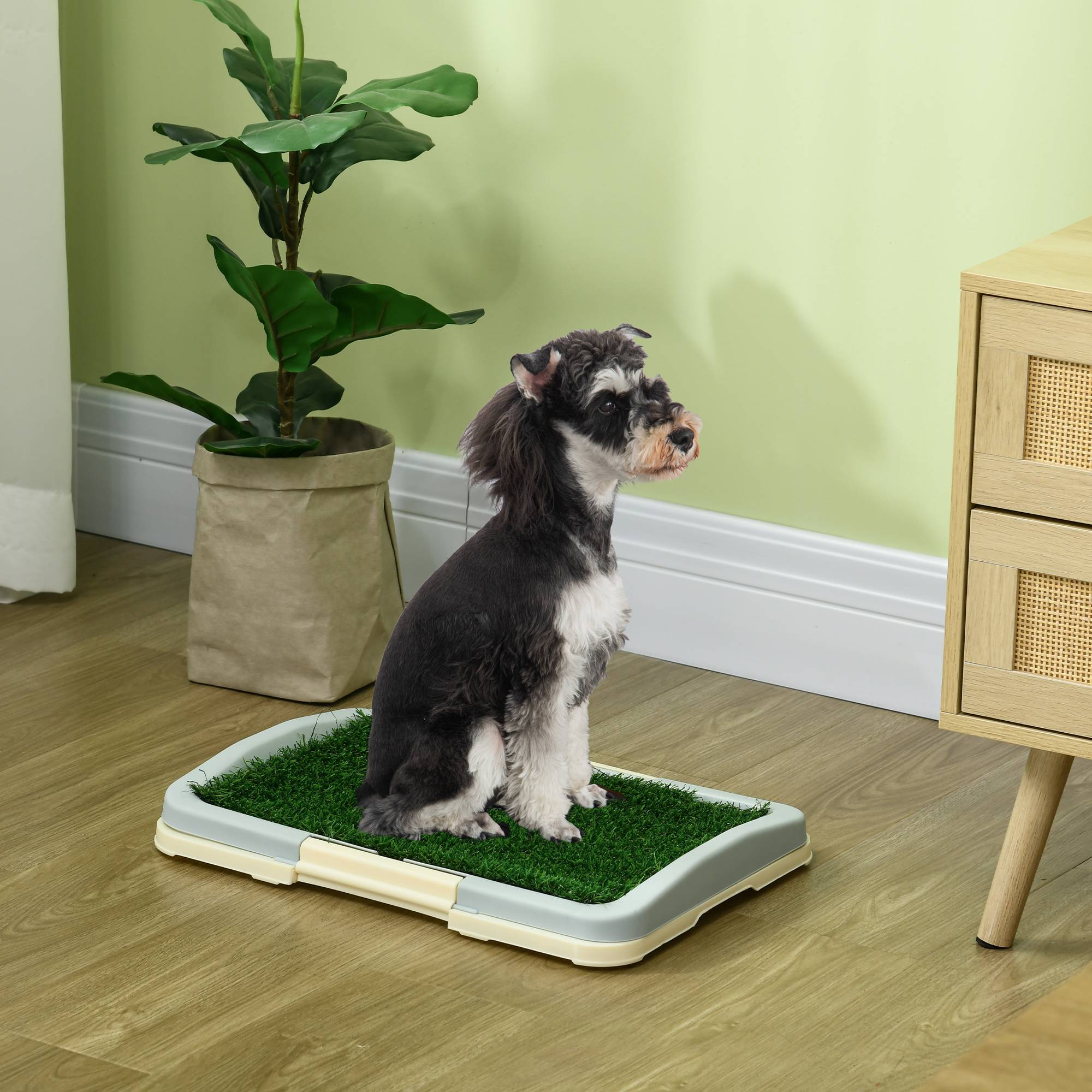 Sans Marque - Toilette pour chien litière avec tapis en gazon artificiel plateau et panneau grillagé 46,5 x 34 cm - Image 4