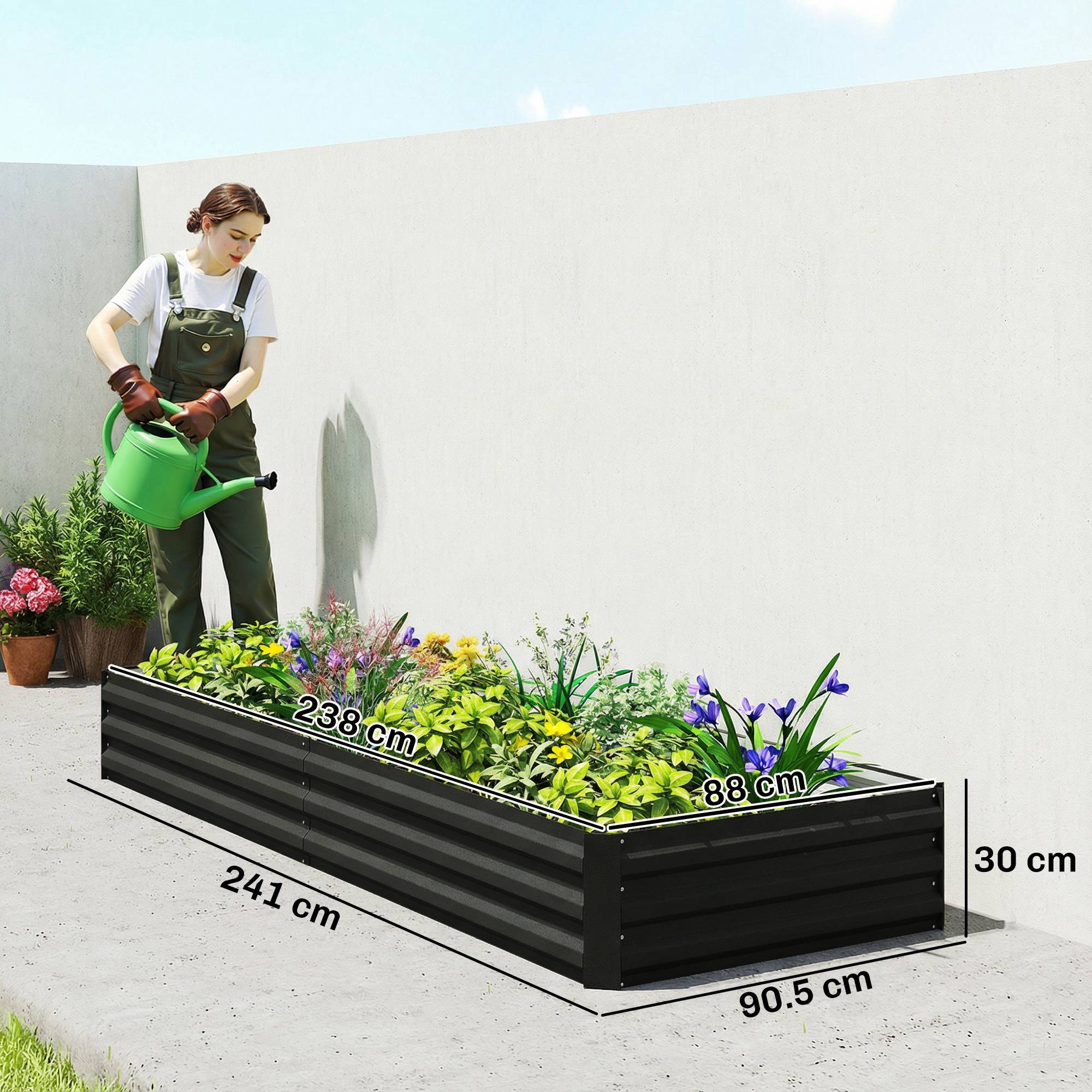 Carré potager de jardin rectangulaire jardinière extérieure 241 x 90,5 x 30 cm tôle d'acier ondulée noir - Image 5