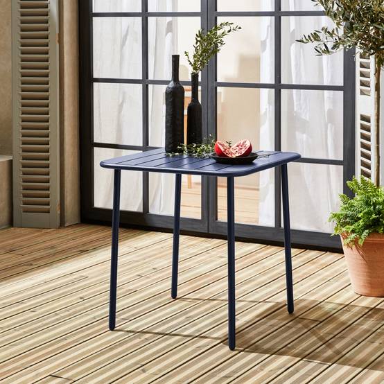 Table de jardin métal 2 places. marine. Amelia. 70x70cm. traitement antirouille. lattes et bords arrondis | sweeek - Image 1