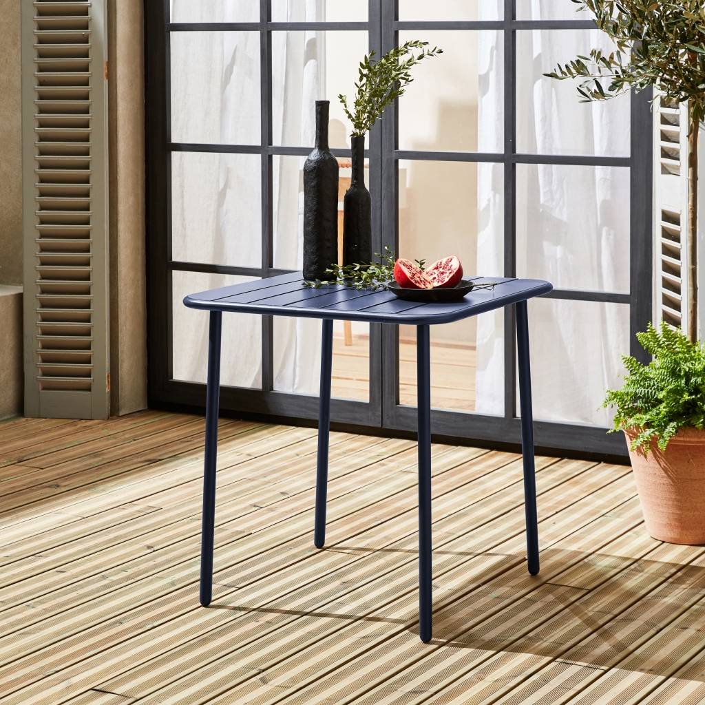 Table de jardin métal 2 places. marine. Amelia. 70x70cm. traitement antirouille. lattes et bords arrondis  | sweeek - Image 1