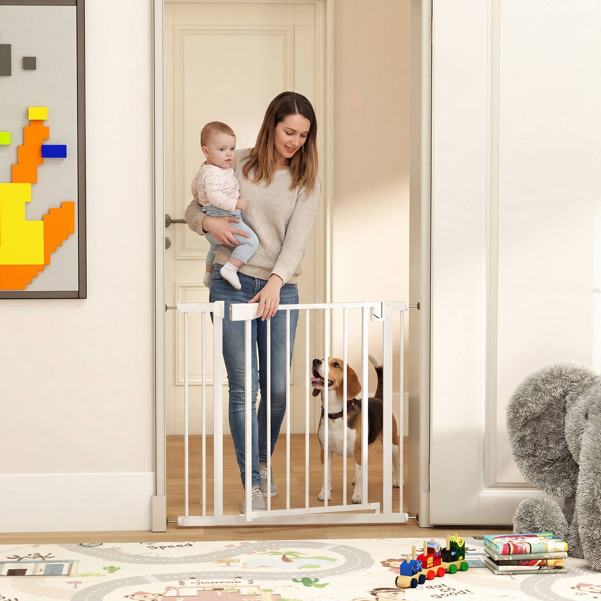 Sans Marque - Barrière pour escaliers sans perçage, fermeture auto, pour enfants et cuisine, 76-88x76 cm, blanc - Image 3
