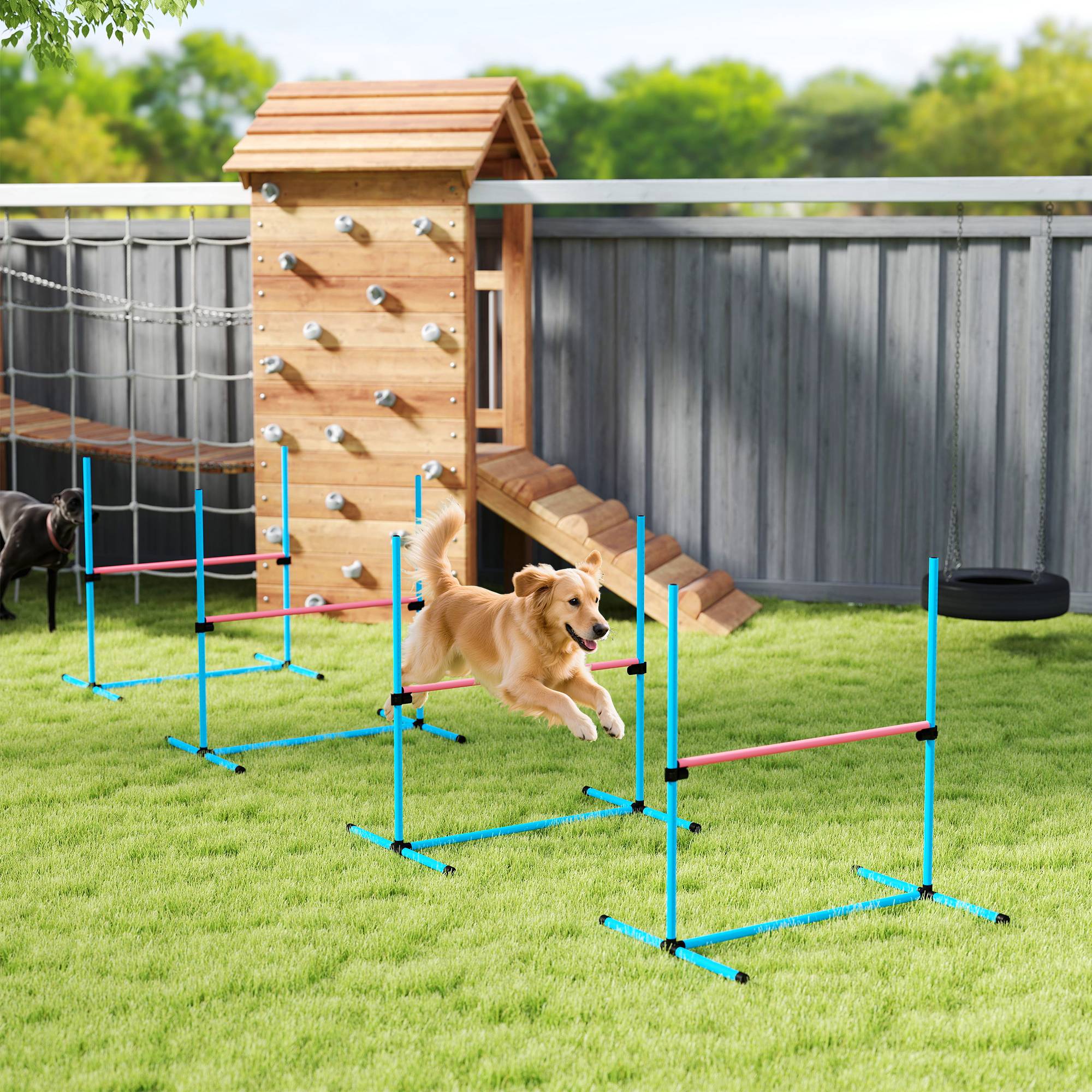 ComfortXL - Parcours agilité chien 4 modules 99 x 65 x 94 cm bleu clair haies réglables et slalom - ComfortXL Outdoor Living - Image 4