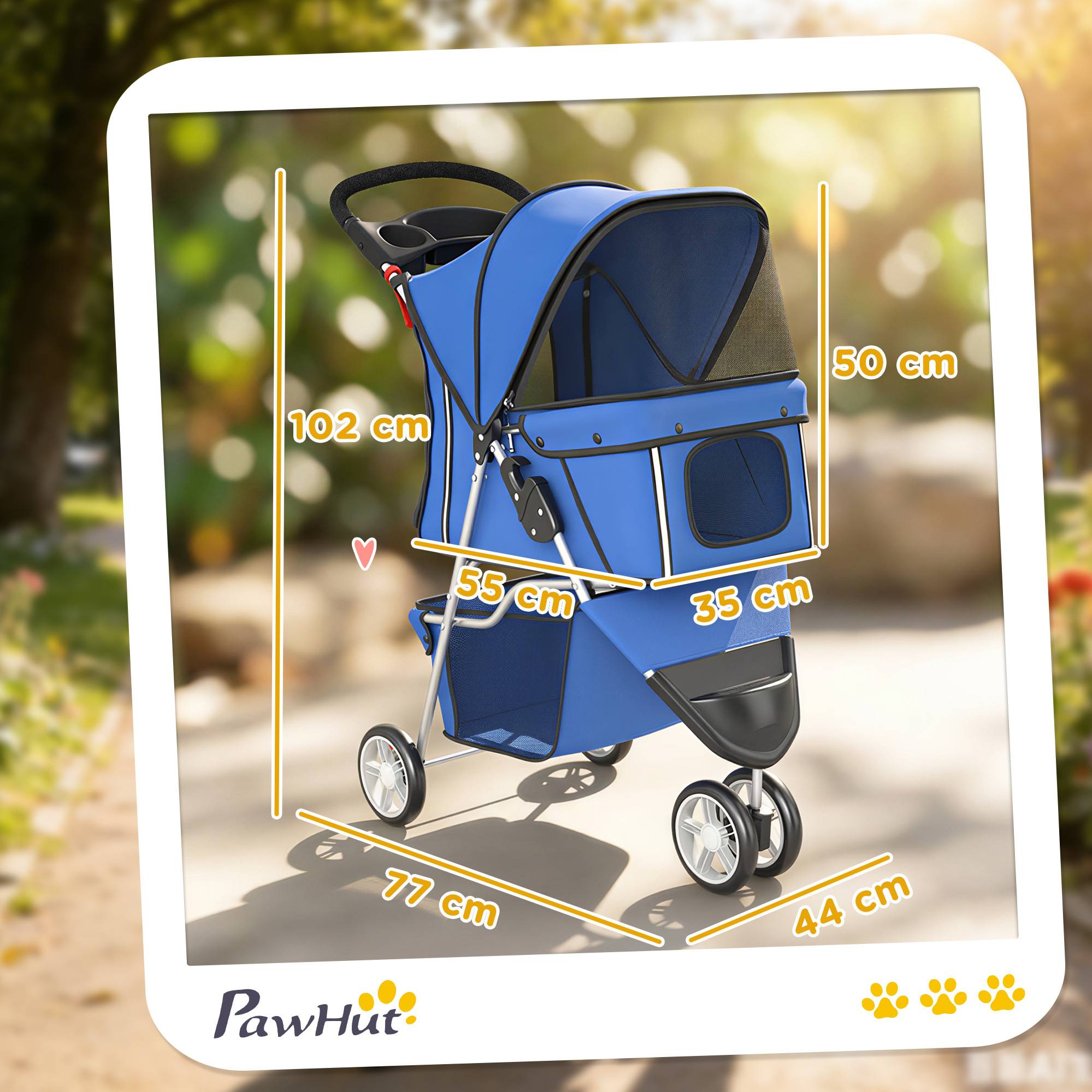 ComfortXL - Poussette chien pliable acier tissu Oxford bleue 77 x 44 x 102 cm petits chiens jusqu’à 10 kg roues pivotantes - Image 3
