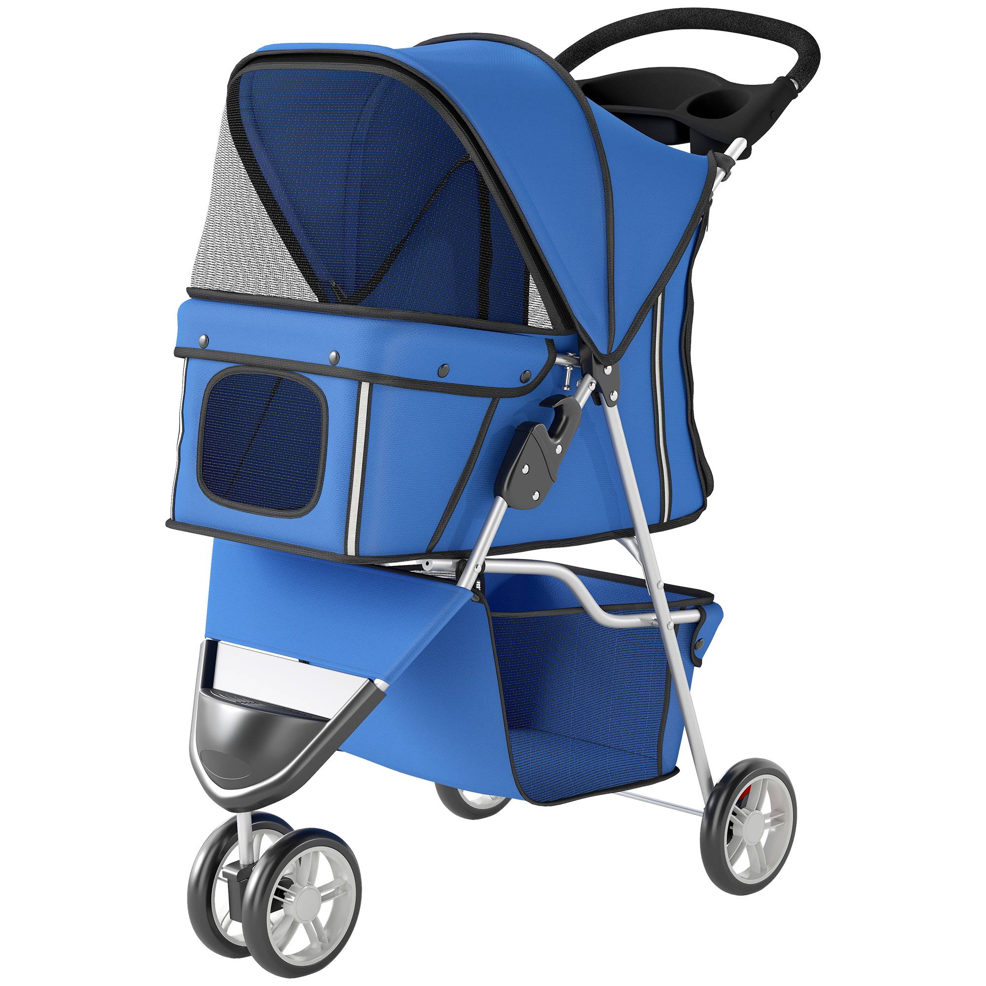 ComfortXL - Poussette chien pliable acier tissu Oxford bleue 77 x 44 x 102 cm petits chiens jusqu’à 10 kg roues pivotantes - Image 2