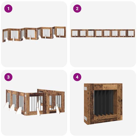 ComfortXL - Barrière pliable chien Bois d'ingénierie intérieur configuration 8pcs Bois ancien - ComfortXL Outdoor Living - Image 6