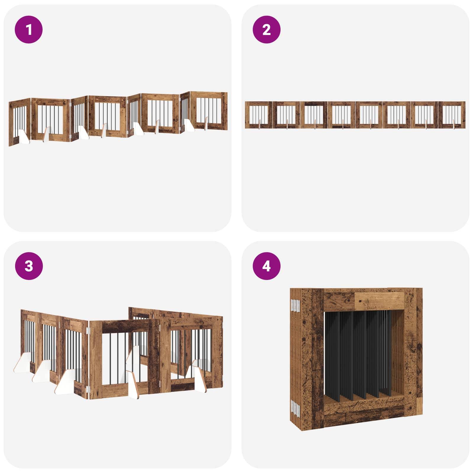 ComfortXL - Barrière pliable chien Bois d'ingénierie intérieur configuration 8pcs Bois ancien - ComfortXL Outdoor Living - Image 6