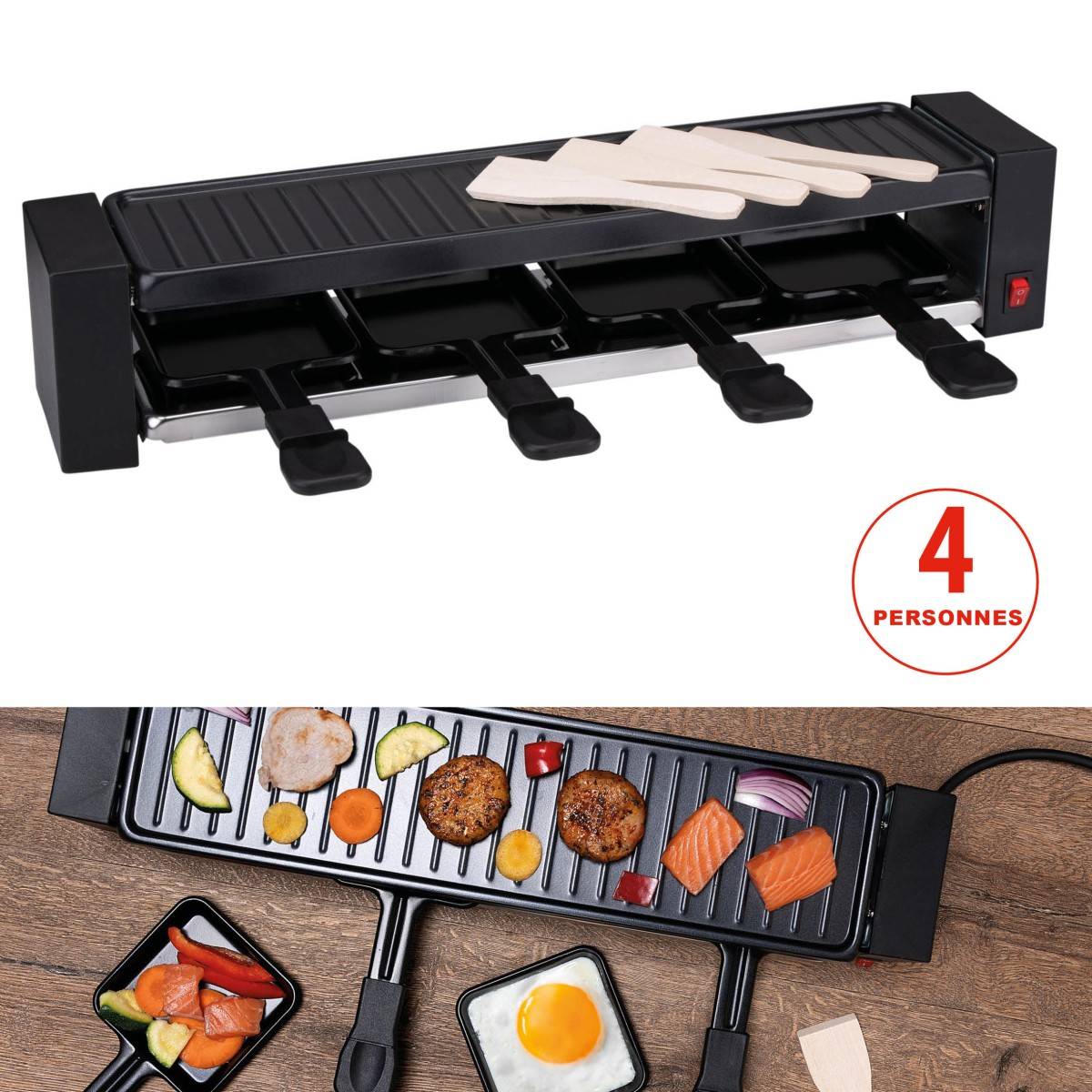 Alpina - Appareil à raclette 4 personnes 800W Revêtement Anti-adhésif Poelons et spatules ALPINA - Image 2