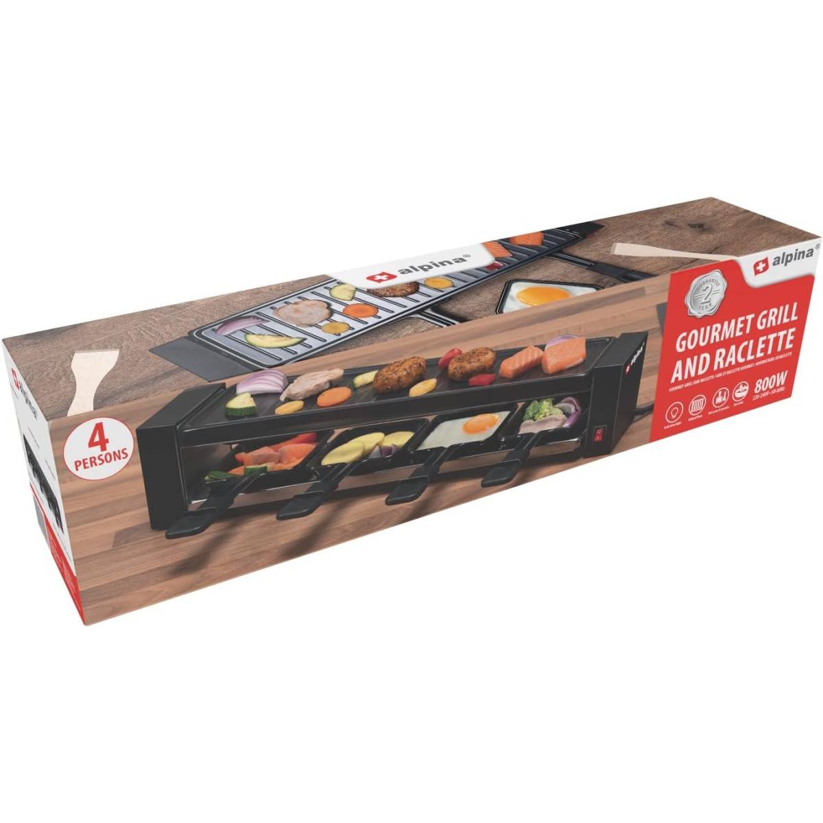 Alpina - Appareil à raclette 4 personnes 800W Revêtement Anti-adhésif Poelons et spatules ALPINA - Image 5