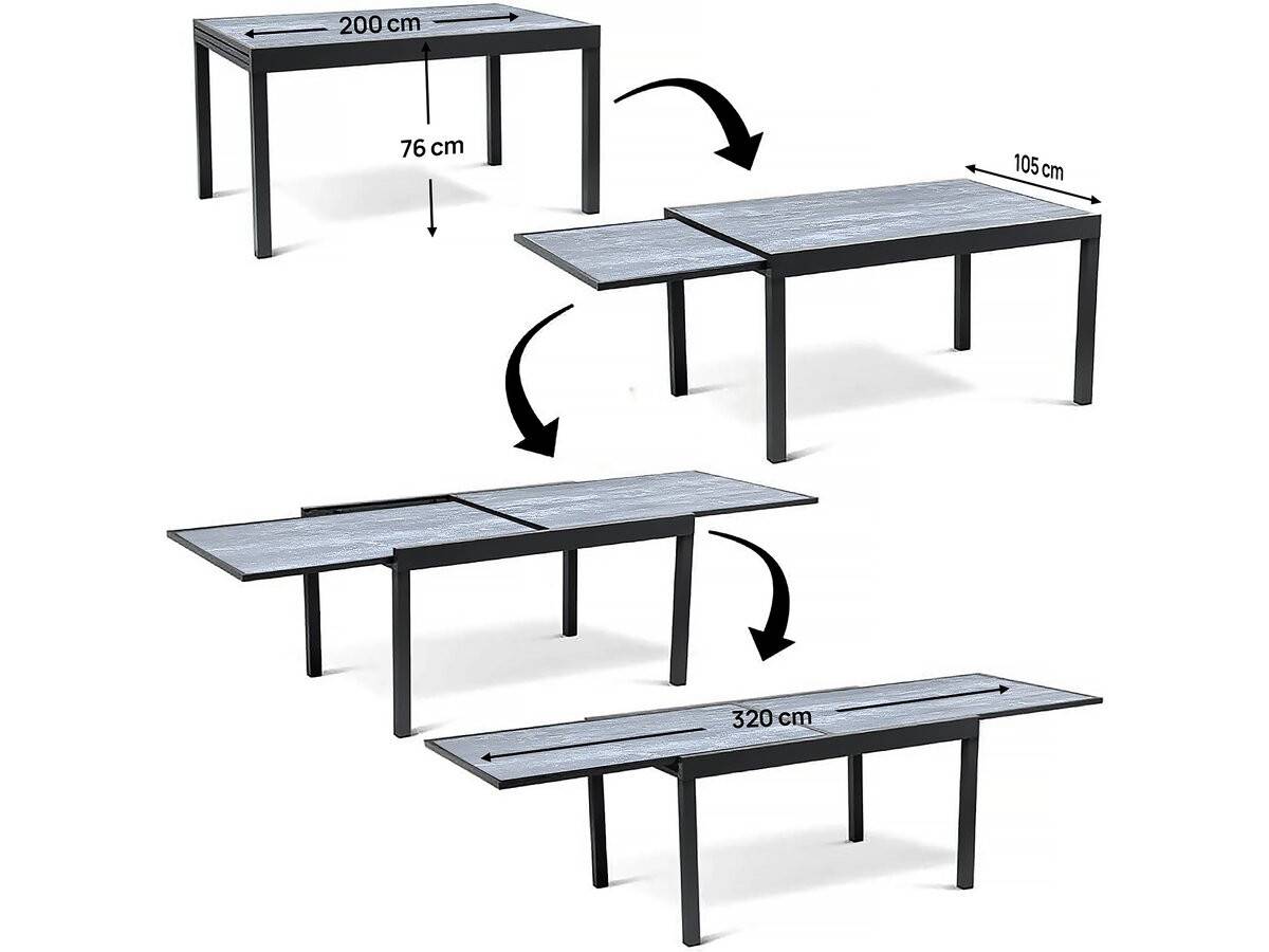 Habitat Et Jardin - Table Extensible Et Chaises De Jardin En Aluminium "lagos" - 200/320 X 105 X 76 Cm - Taupe - 12 Places -habitat Et Jardin - Image 2