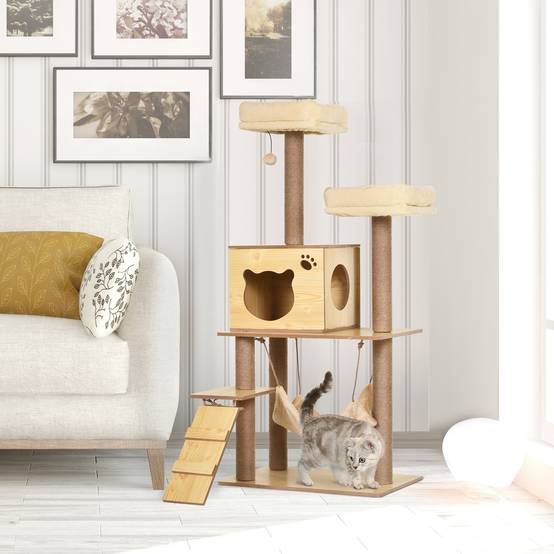Arbre à chat panneaux de particules et sisal beige 60 x 40 x 130 cm - PANGIVO - Image 3
