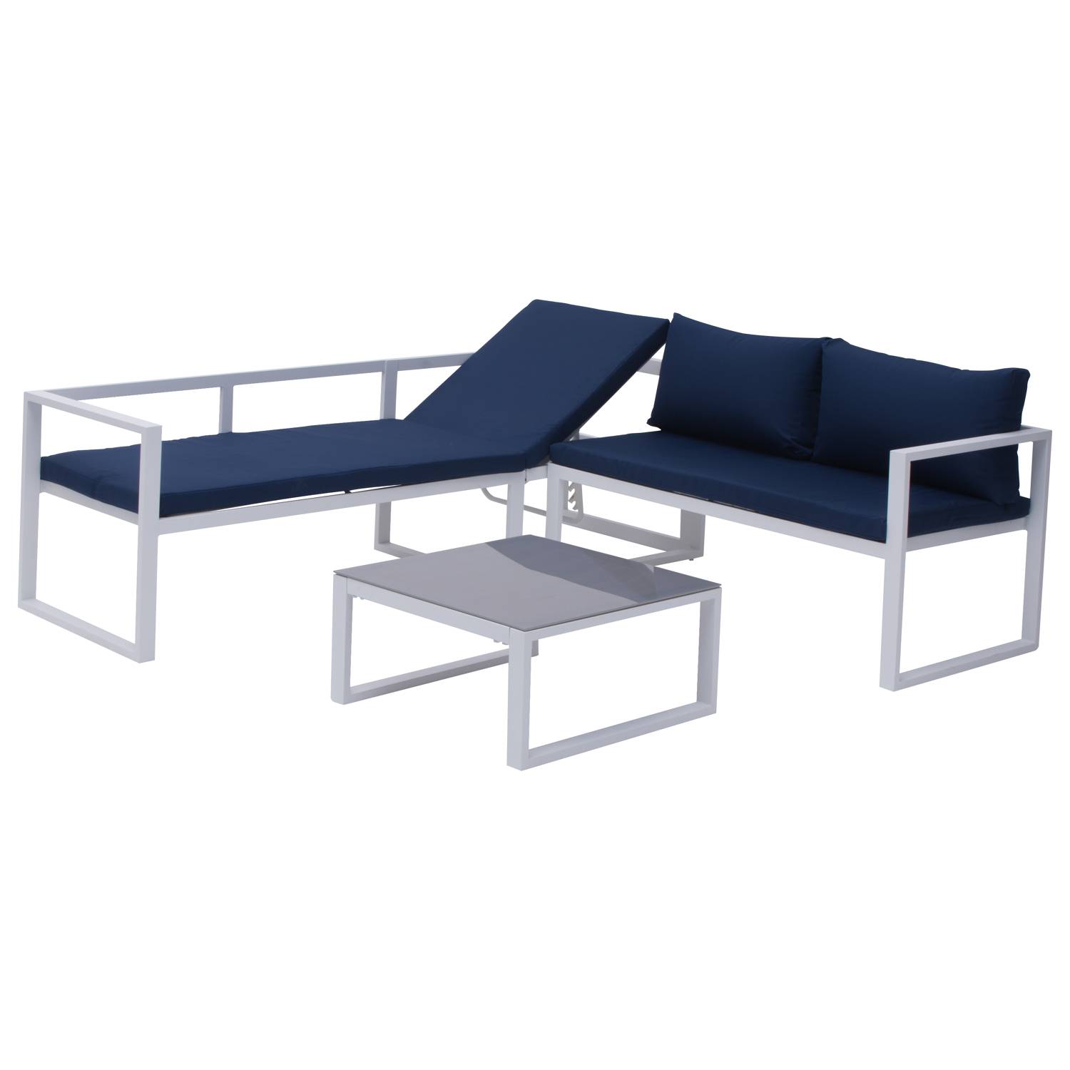 Happy Garden - Salon de jardin modulable IBIZA en tissu bleu 7 places - aluminium blanc - HAPPY GARDEN - Image 3