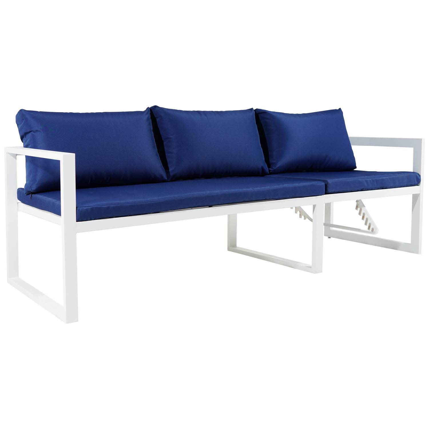 Happy Garden - Salon de jardin modulable IBIZA en tissu bleu 7 places - aluminium blanc - HAPPY GARDEN - Image 4