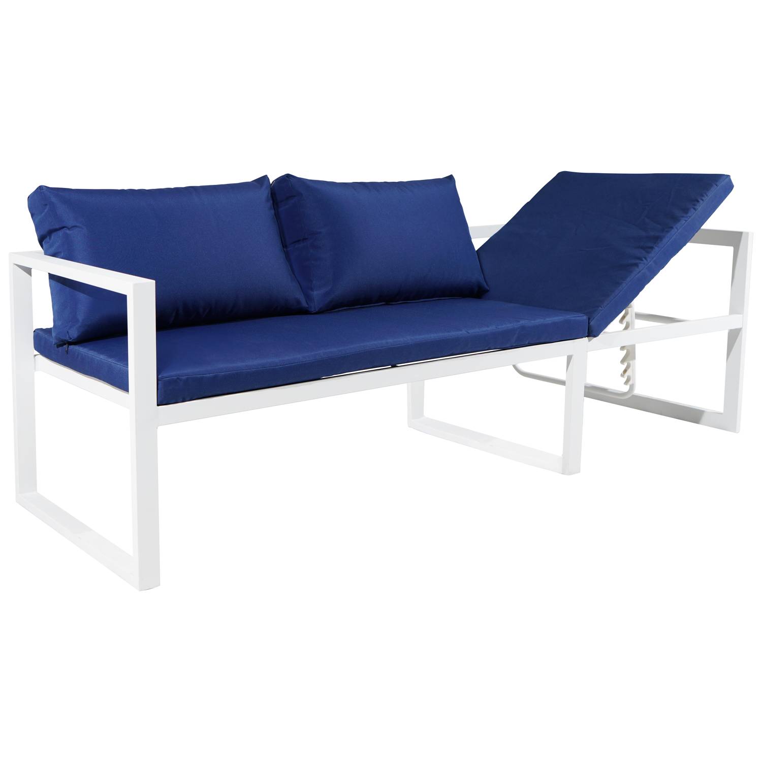 Happy Garden - Salon de jardin modulable IBIZA en tissu bleu 7 places - aluminium blanc - HAPPY GARDEN - Image 5