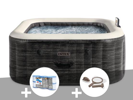 Kit spa gonflable Intex PureSpa Ardoise carré Bulles 6 places + 6 filtres + Kit d'entretien