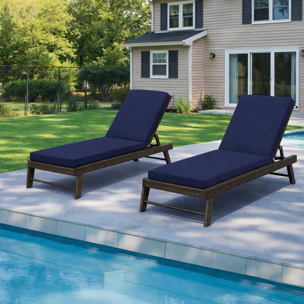 Lot de 2 Coussins Bain de Soleil Polyester Transat Jardin Déhoussable 189x60x6,5cm Bleu - ComfortXL Outdoor Living - Image 1