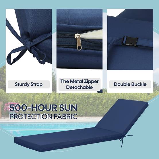 Lot de 2 Coussins Bain de Soleil Polyester Transat Jardin Déhoussable 189x60x6,5cm Bleu - ComfortXL Outdoor Living - Image 7