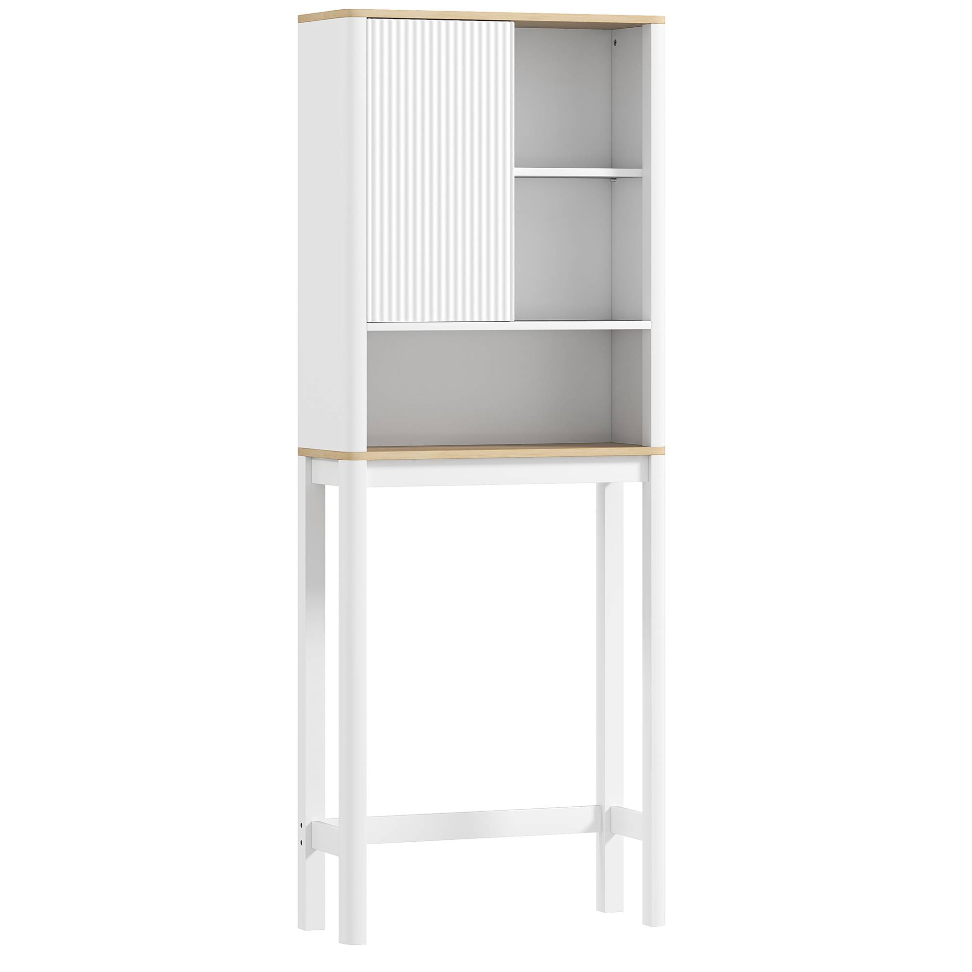 Sans Marque - Meuble rangement dessus toilettes porte cannelée compartiments étagère réglable 65x25x170cm blanc - Image 2