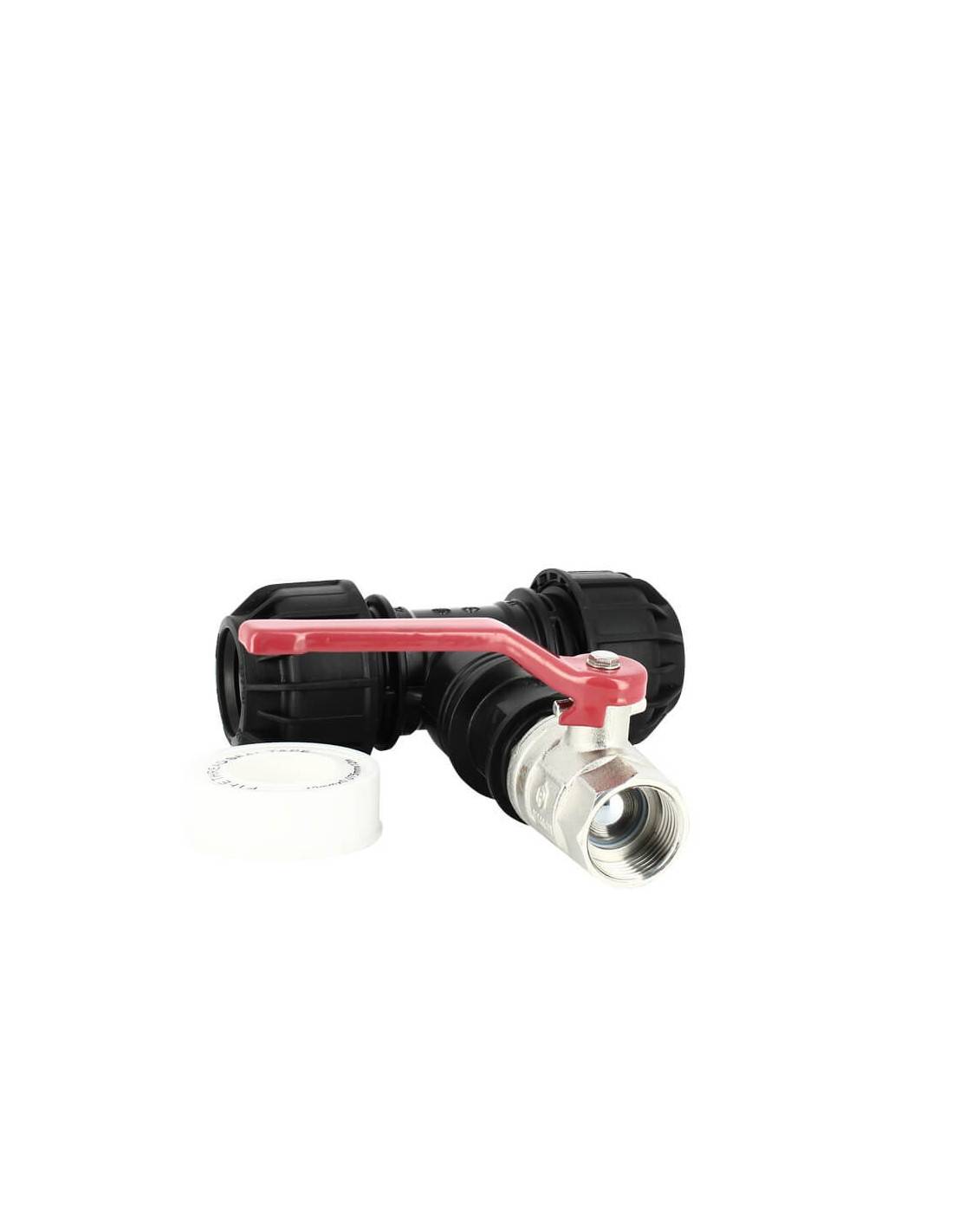 Kit couplage cuve - Raccord Té 32 mm + Vanne 1/4 de tour - Image 1