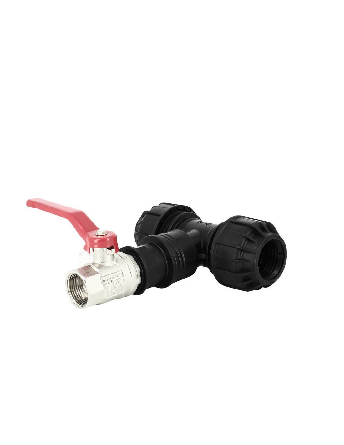 Kit couplage cuve - Raccord Té 32 mm + Vanne 1/4 de tour - Image 2