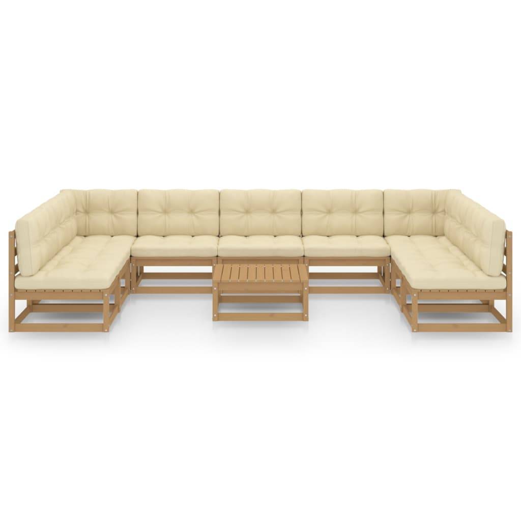 Helloshop26 - Salon de jardin meuble d'extérieur ensemble de mobilier 10 pièces avec coussins marron miel bois de pin - Image 2