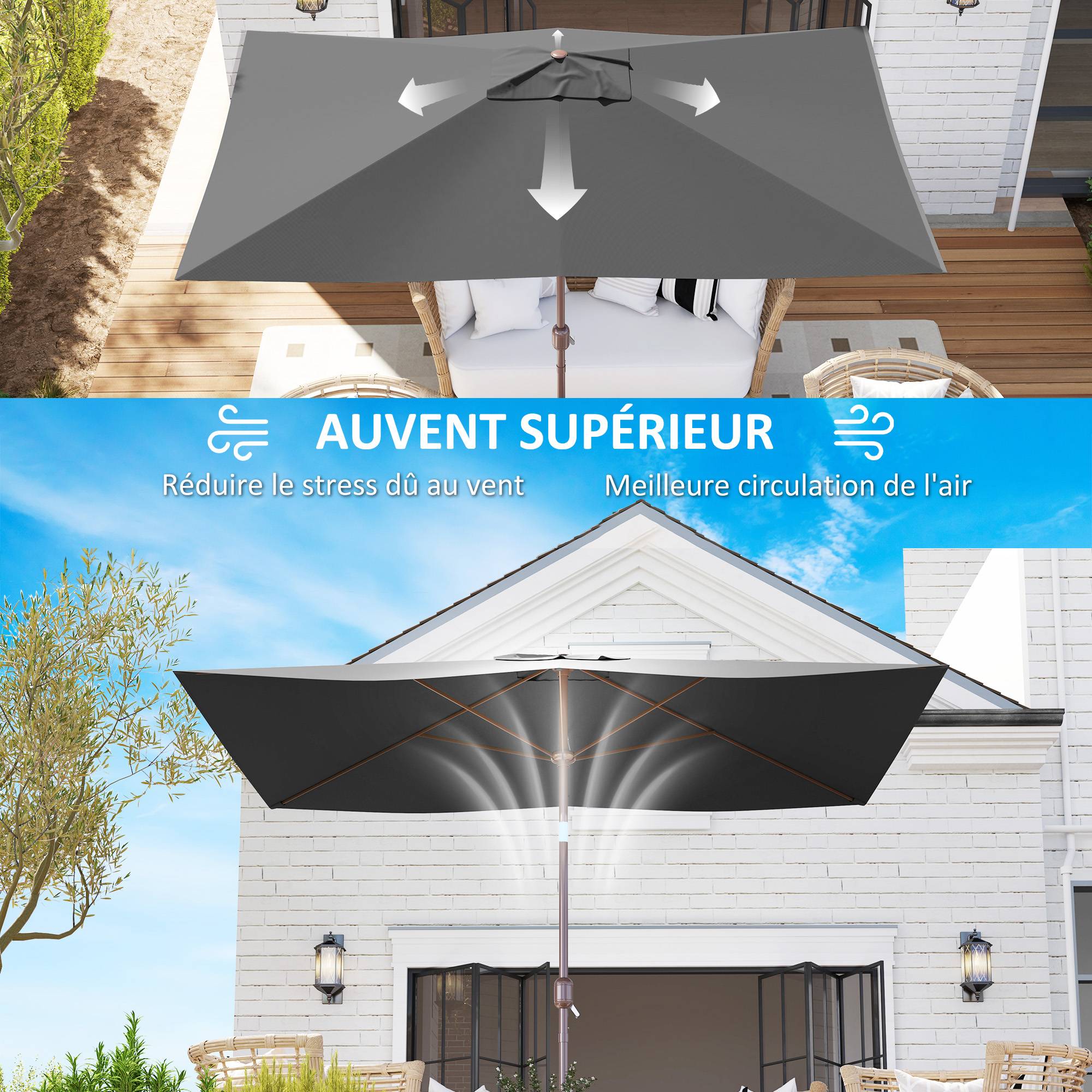 Toile rechange parasol polyester jardin protection anti-UV ventilée 3x2m gris foncé - ComfortXL Outdoor Living - Image 9
