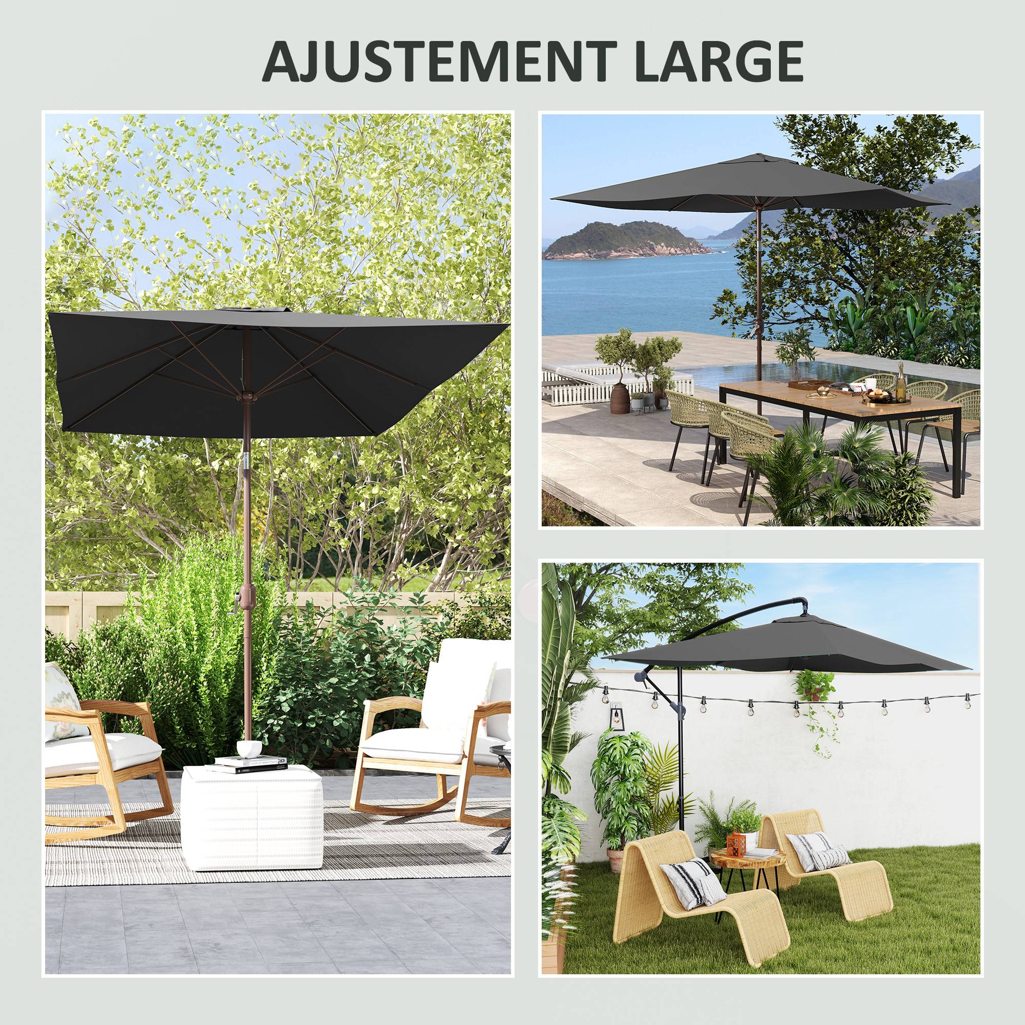 Toile rechange parasol polyester jardin protection anti-UV ventilée 3x2m gris foncé - ComfortXL Outdoor Living - Image 6