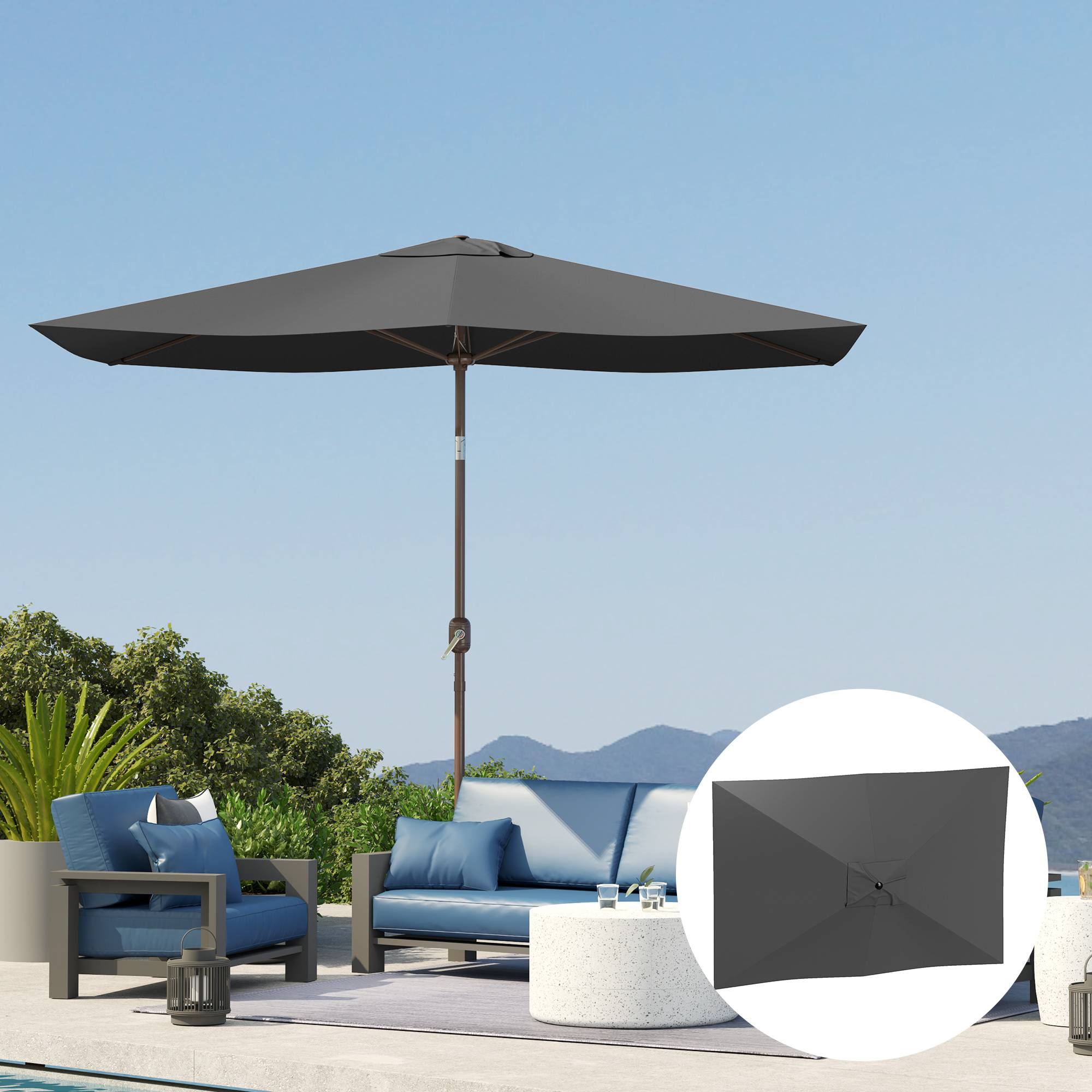 Toile rechange parasol polyester jardin protection anti-UV ventilée 3x2m gris foncé - ComfortXL Outdoor Living - Image 10