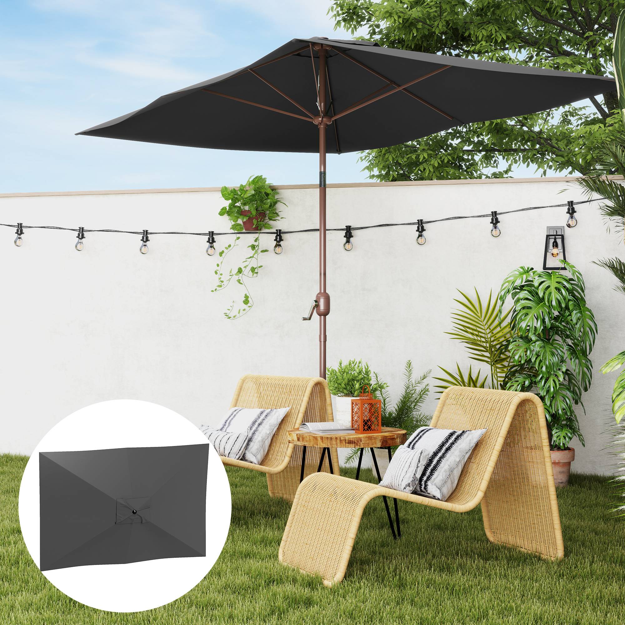 Toile rechange parasol polyester jardin protection anti-UV ventilée 3x2m gris foncé - ComfortXL Outdoor Living - Image 3