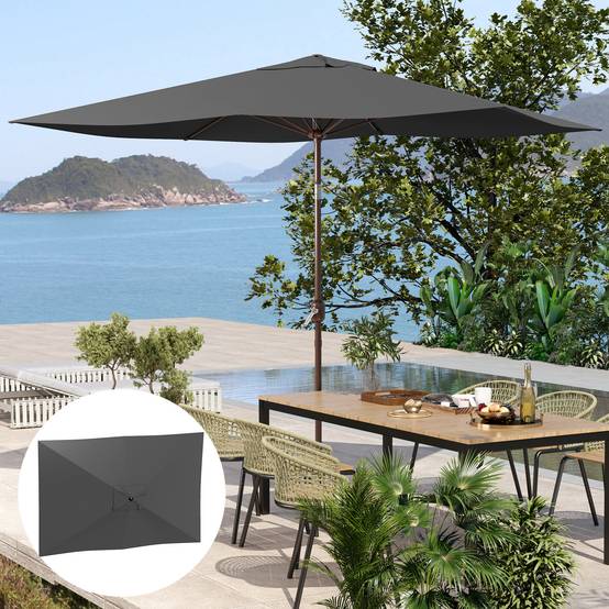 Toile rechange parasol polyester jardin protection anti-UV ventilée 3x2m gris foncé - ComfortXL Outdoor Living - Image 4
