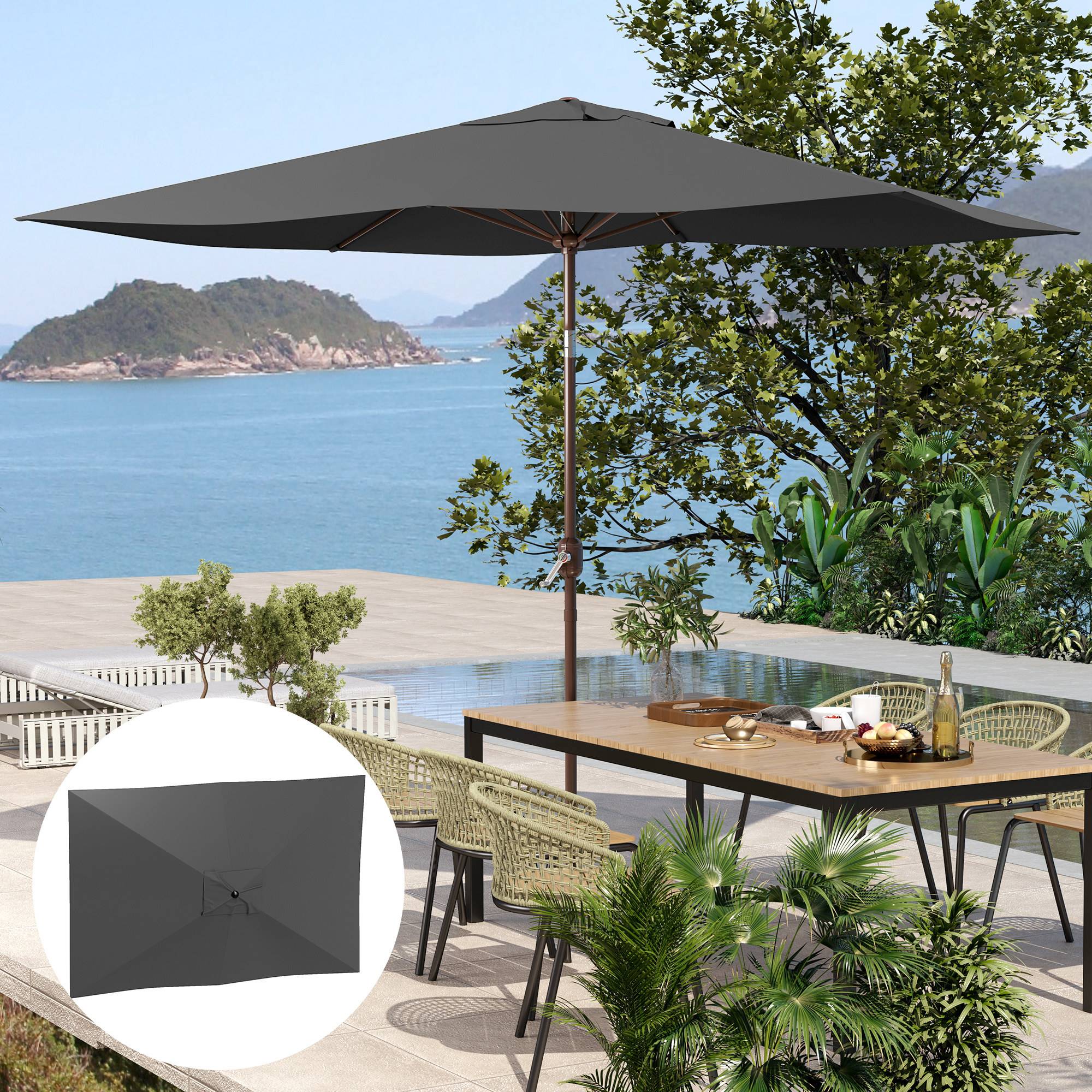 Toile rechange parasol polyester jardin protection anti-UV ventilée 3x2m gris foncé - ComfortXL Outdoor Living - Image 4
