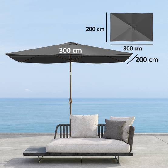 Toile rechange parasol polyester jardin protection anti-UV ventilée 3x2m gris foncé - ComfortXL Outdoor Living - Image 5