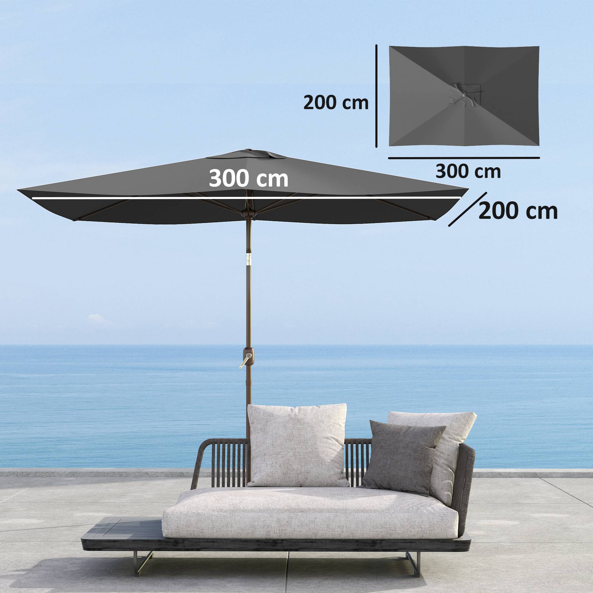Toile rechange parasol polyester jardin protection anti-UV ventilée 3x2m gris foncé - ComfortXL Outdoor Living - Image 5