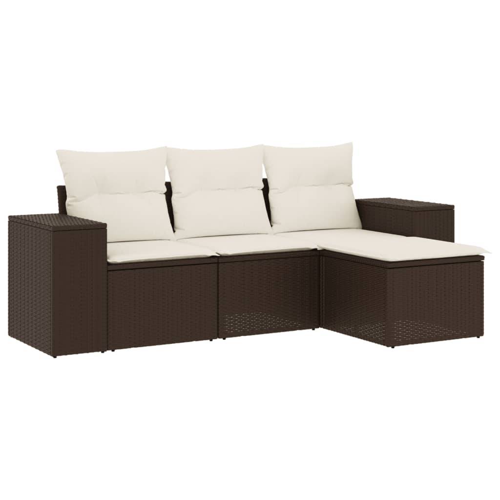 ComfortXL - Petit Salon de Jardin 4 Pièces en Résine Tressée Marron 3 Places et Coussins Crème – ComfortXL Outdoor Living - Image 2