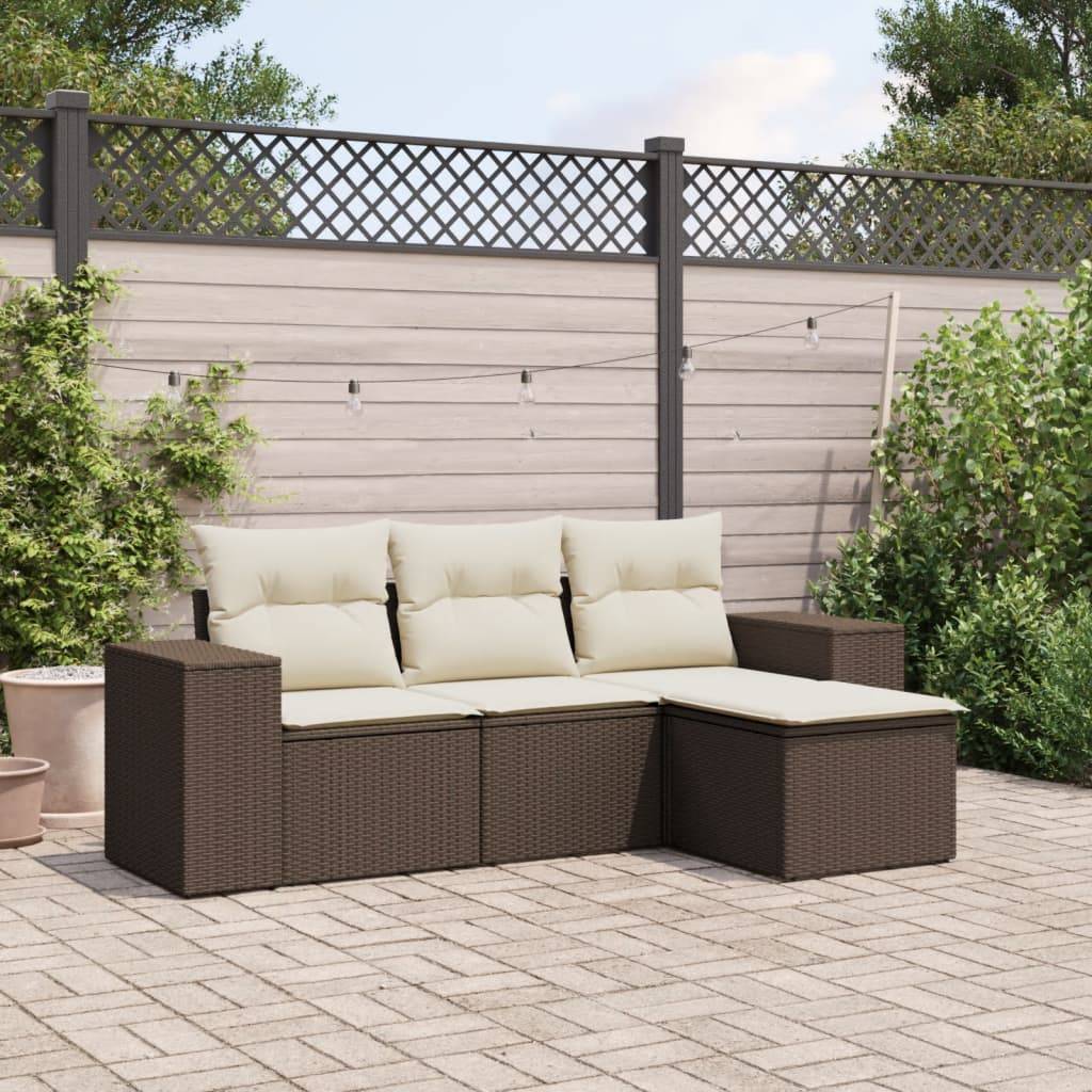 ComfortXL - Petit Salon de Jardin 4 Pièces en Résine Tressée Marron 3 Places et Coussins Crème – ComfortXL Outdoor Living - Image 1