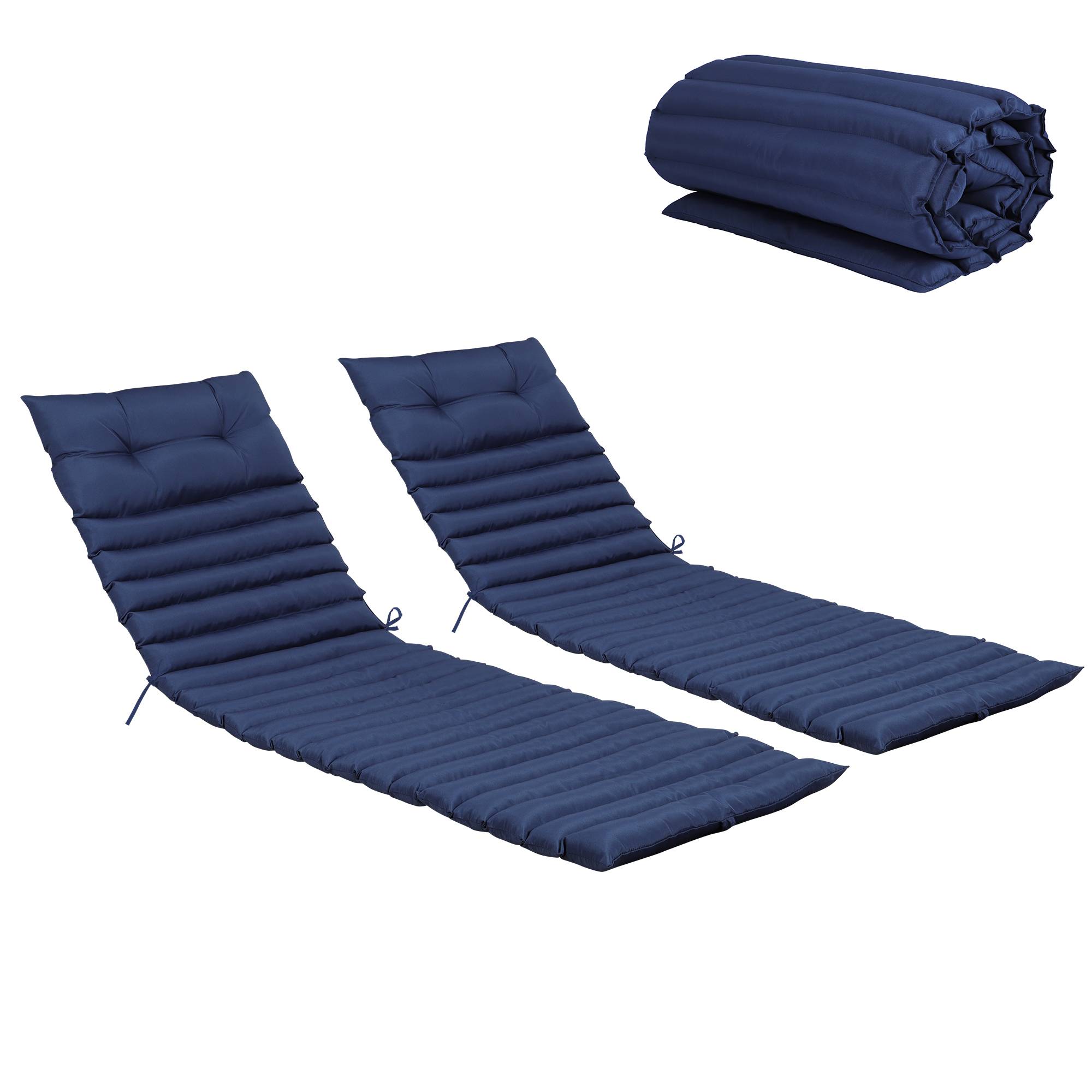 Lot 2 coussins transat polyester jardin extérieur anti-UV 190x64cm bleu marine - ComfortXL Outdoor Living - Image 2