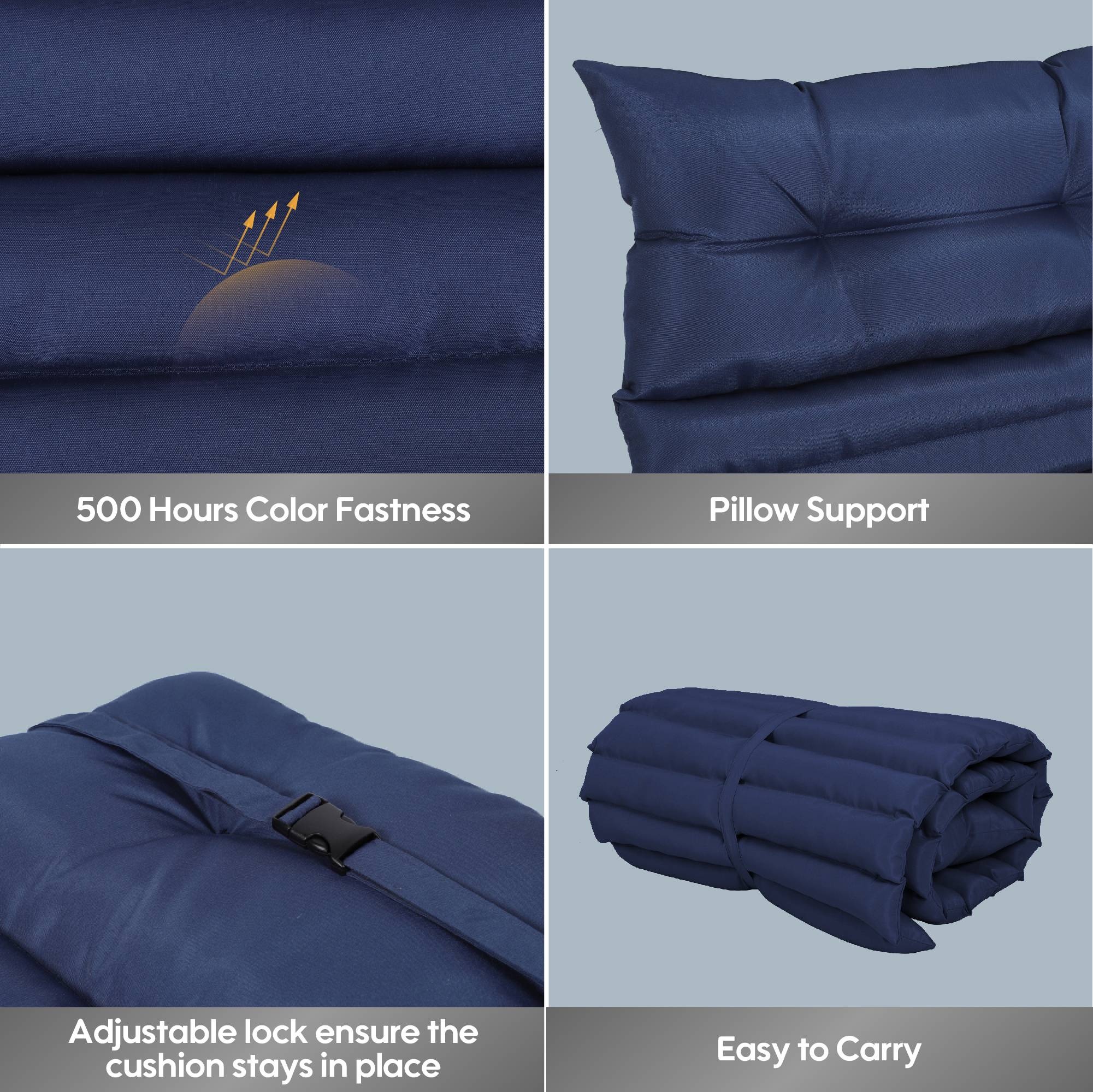 Lot 2 coussins transat polyester jardin extérieur anti-UV 190x64cm bleu marine - ComfortXL Outdoor Living - Image 4