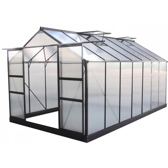 Serre de jardin 13,2m² polycarbonate anthracite avec embase aluminium Green Protect - Image 2