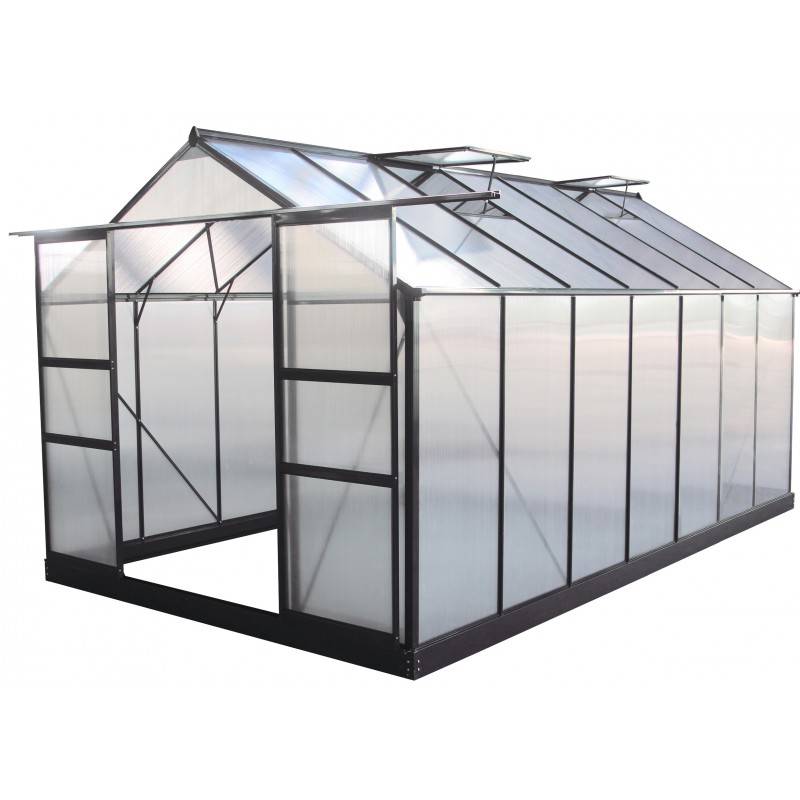 Serre de jardin 13,2m² polycarbonate anthracite avec embase aluminium Green Protect - Image 2