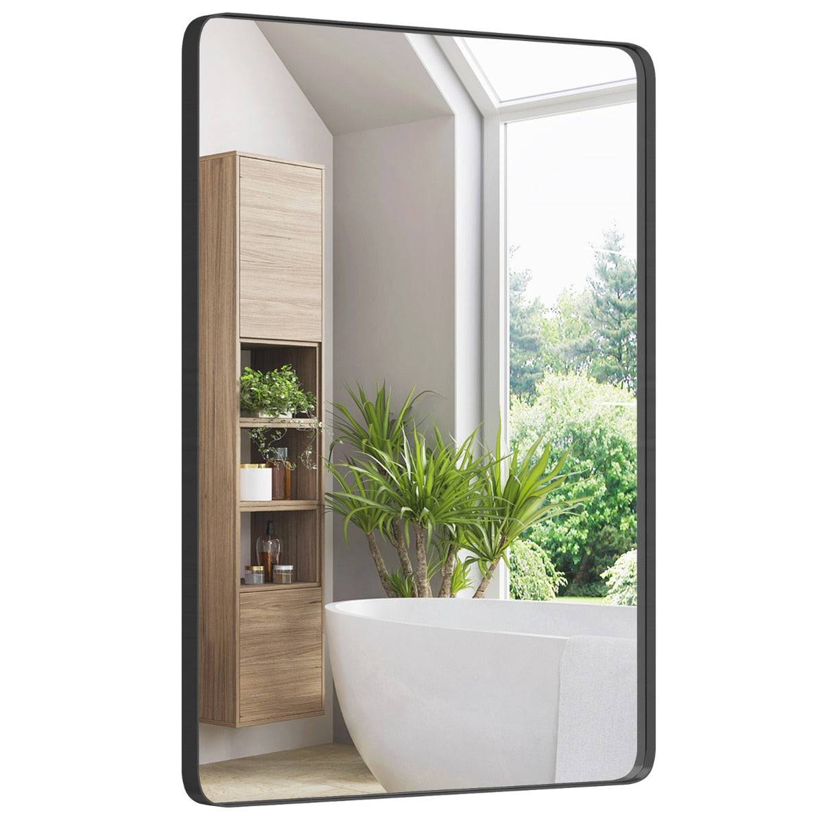 Helloshop26 - Miroir mural 76,5 x 56 cm pour salle de bain miroir mural de courtoisie rectangulaire cadre en métal robuste horizontal vertical noir - Image 1