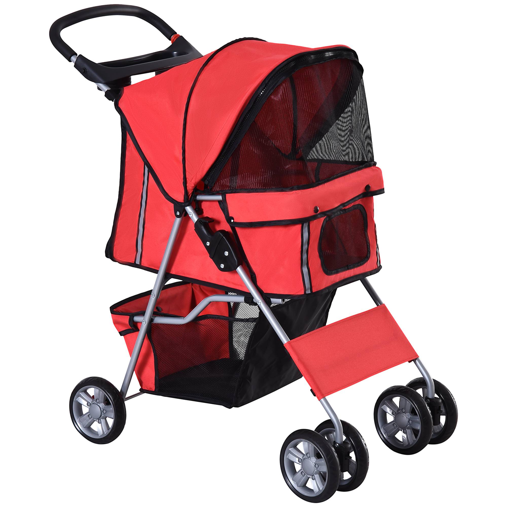 Sans Marque - Poussette pliable chien porte-gobelet pare-soleil rouge - Image 1