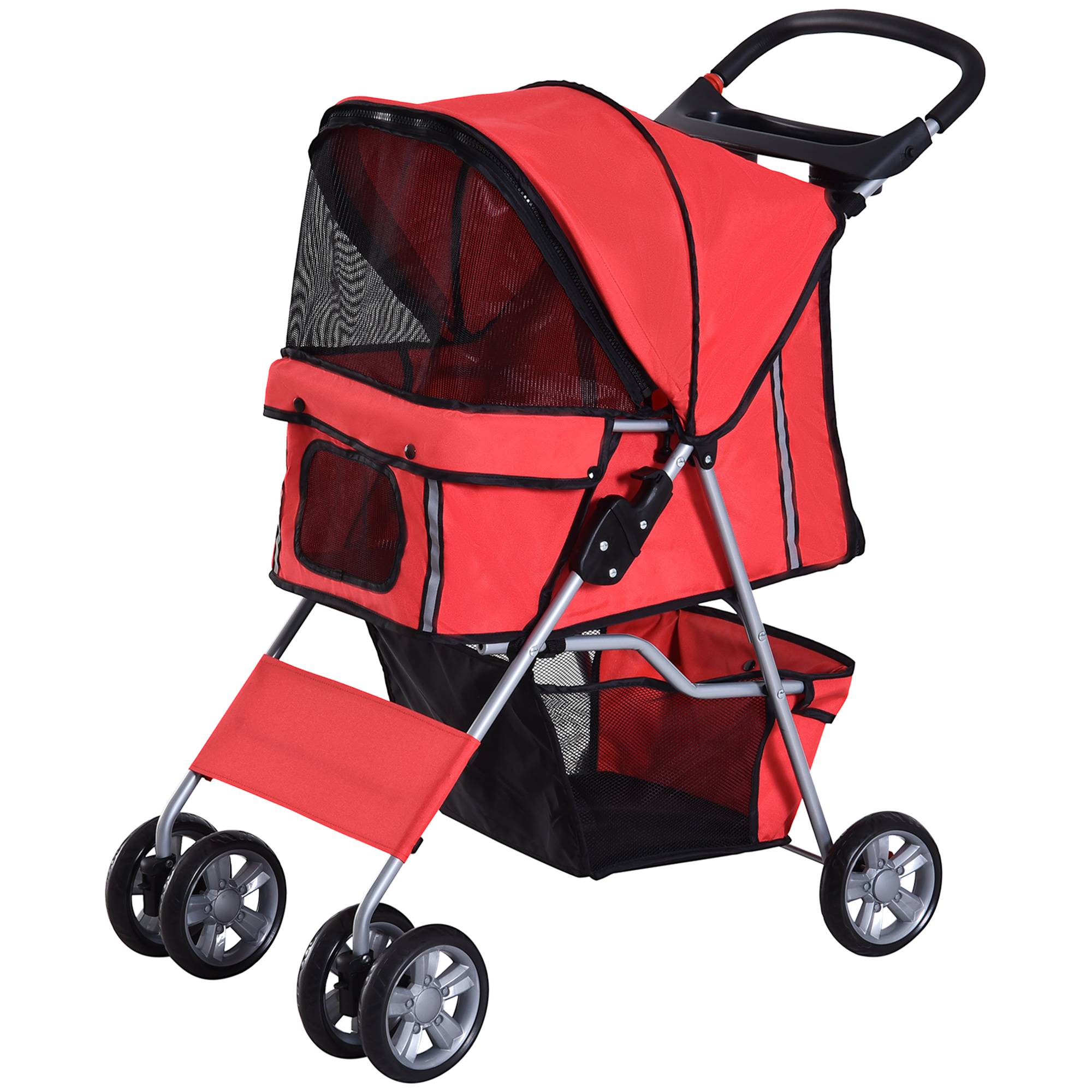 Sans Marque - Poussette pliable chien porte-gobelet pare-soleil rouge - Image 2