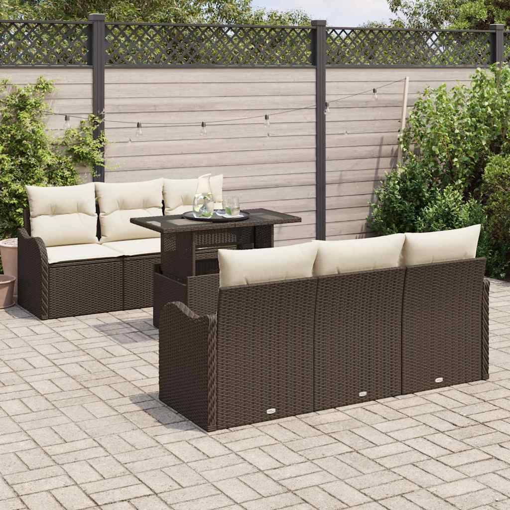 Vidaxl - Ensemble de canapé de jardin 7 pcs Marron Poly rotin vidaXL 3348384 - Image 4