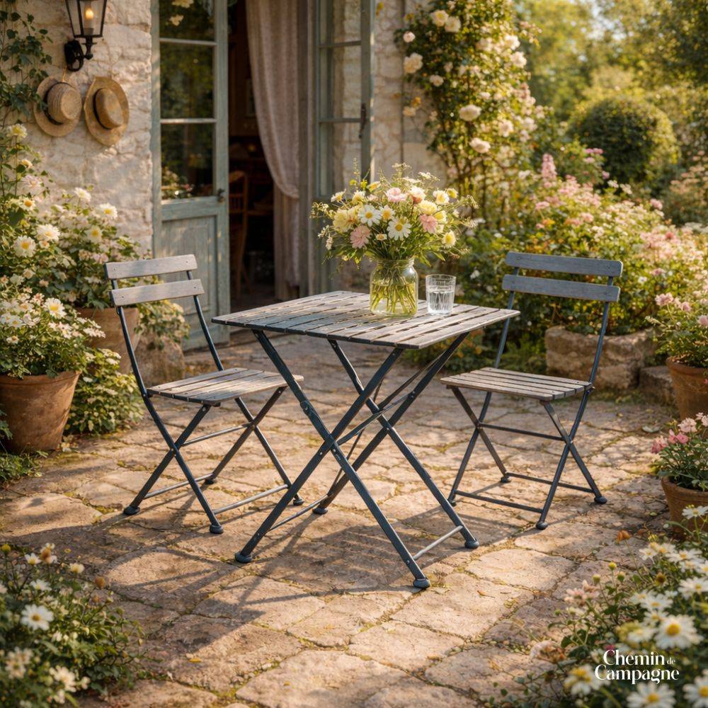 ~ Table en métal grise 60 x 60 x 70 cm Chemin de campagne - Image 2